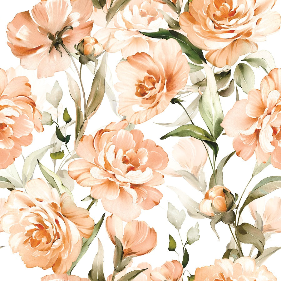 Peach Floral Rice Paper- 4 Sheets Seamless Printed Mulberry Paper 36gsm