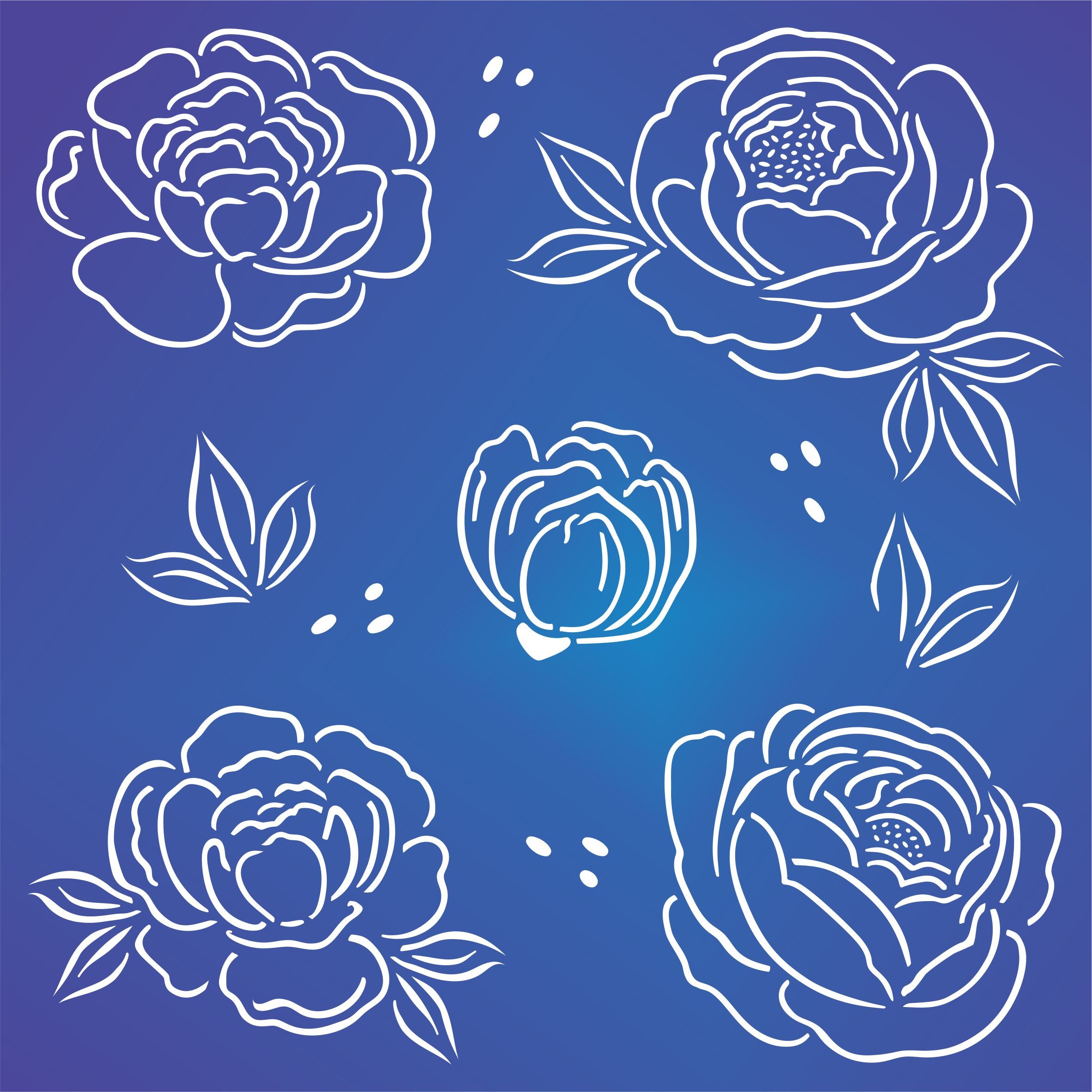 Peony Collection Stencil - Flower Floral Peonies Set