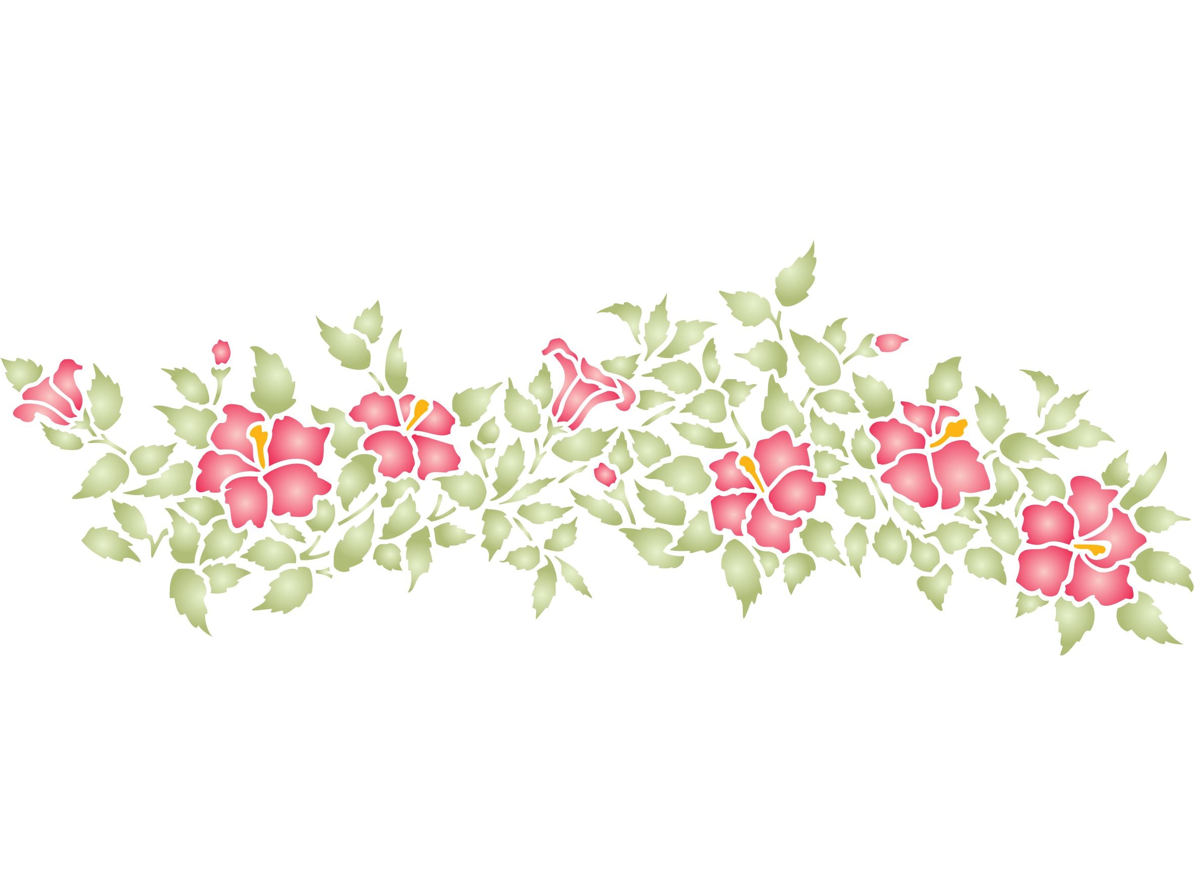 Hibiscus Stencil, 21.5 x 7.5 inch - Classic Hybiscus Flower Border