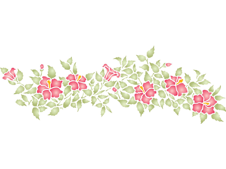 Hibiscus Stencil, 21.5 x 7.5 inch - Classic Hybiscus Flower Border