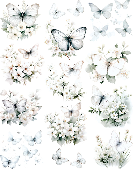 White Butterflies Decoupage Rice Paper, 29.21 x 36.83 cm - for Scrapbooking Cards Crafts