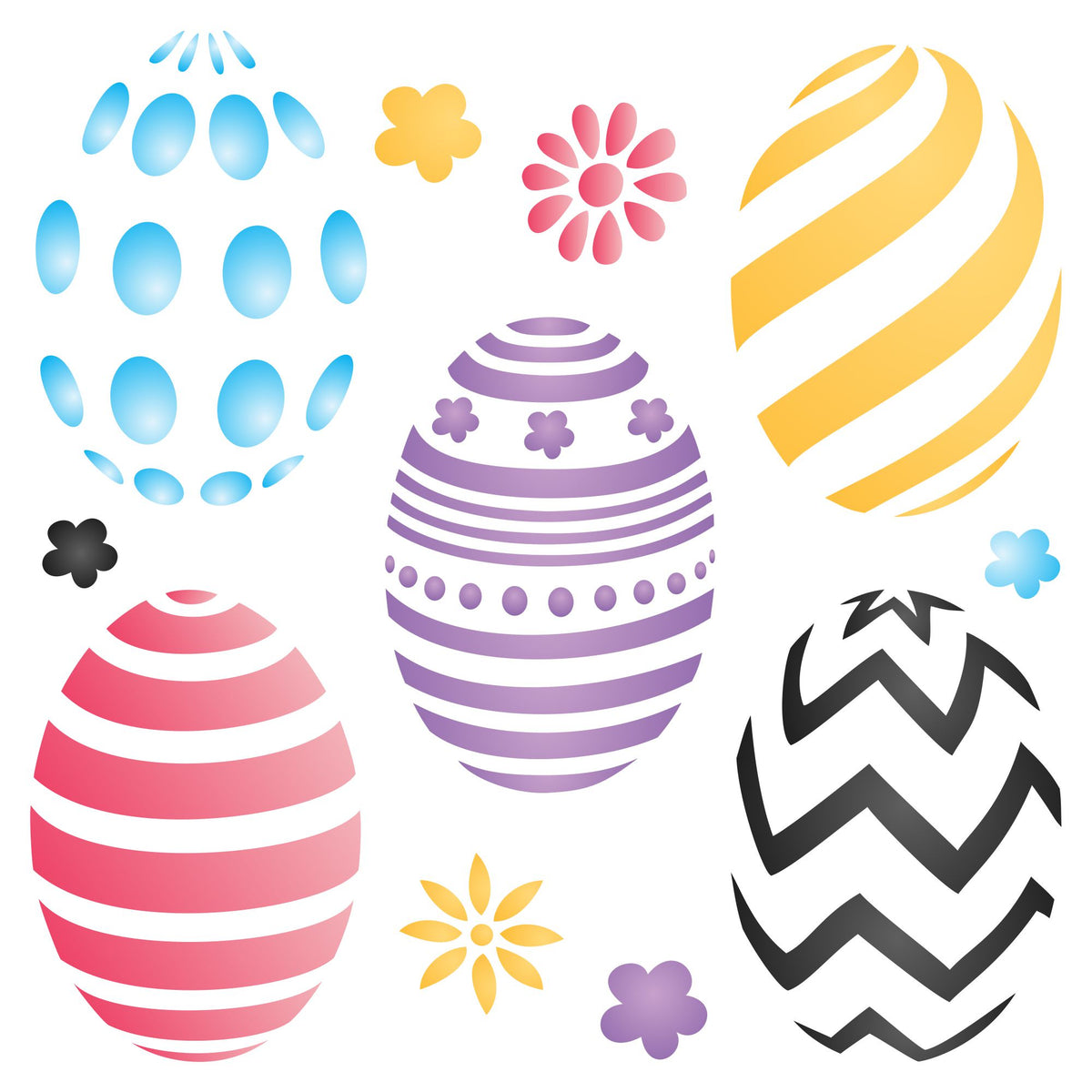 Easter Eggs Stencil, 11.43 x 11.43 cm - Classic Easter Egg Design
