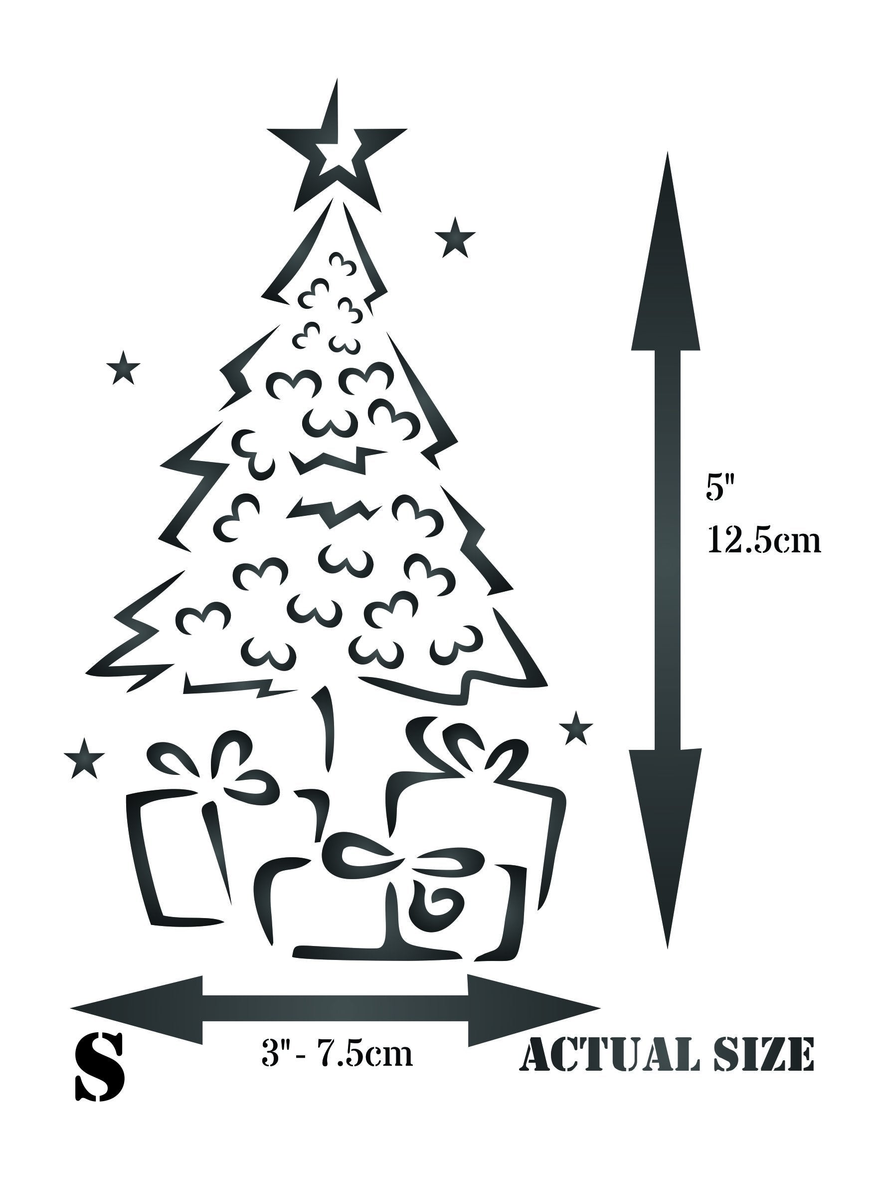 Christmas Tree Stencil - 7.5 x 12.5cm (S) - Reusable Holiday Stencil Template for DIY Cards Decorations Projects.