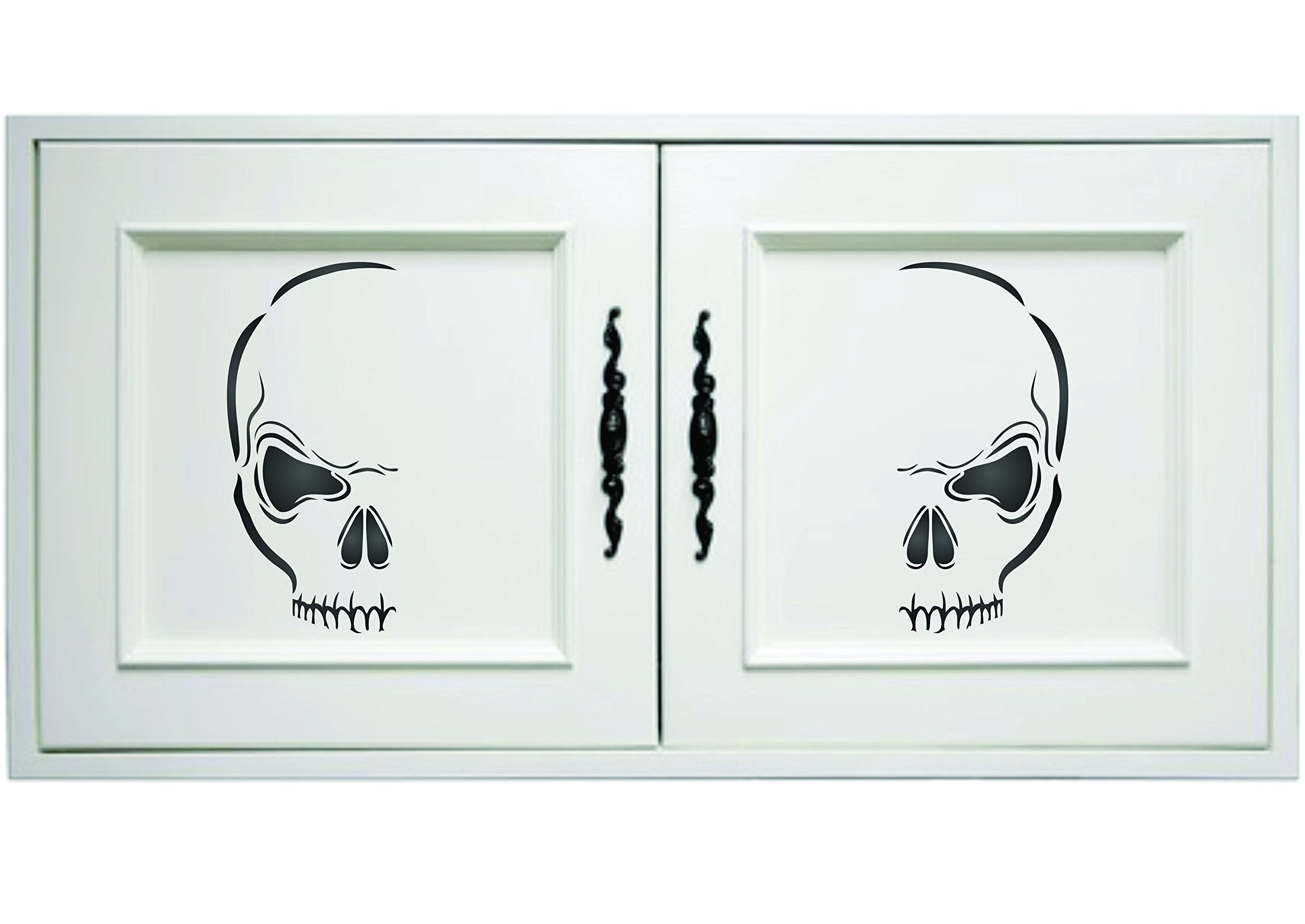 Evil Skull Halloween Stencil - 7.5 x 16.5cm (S) - Reusable Half Head Holiday Wall Stencil Template .