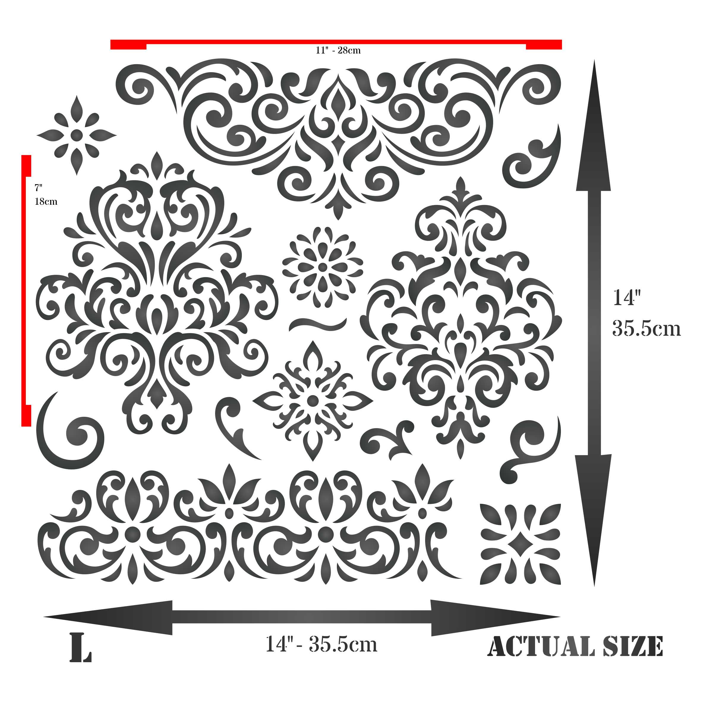 Damask Patterns Stencil - Vintage Flourish Scroll Element Damask Graphic