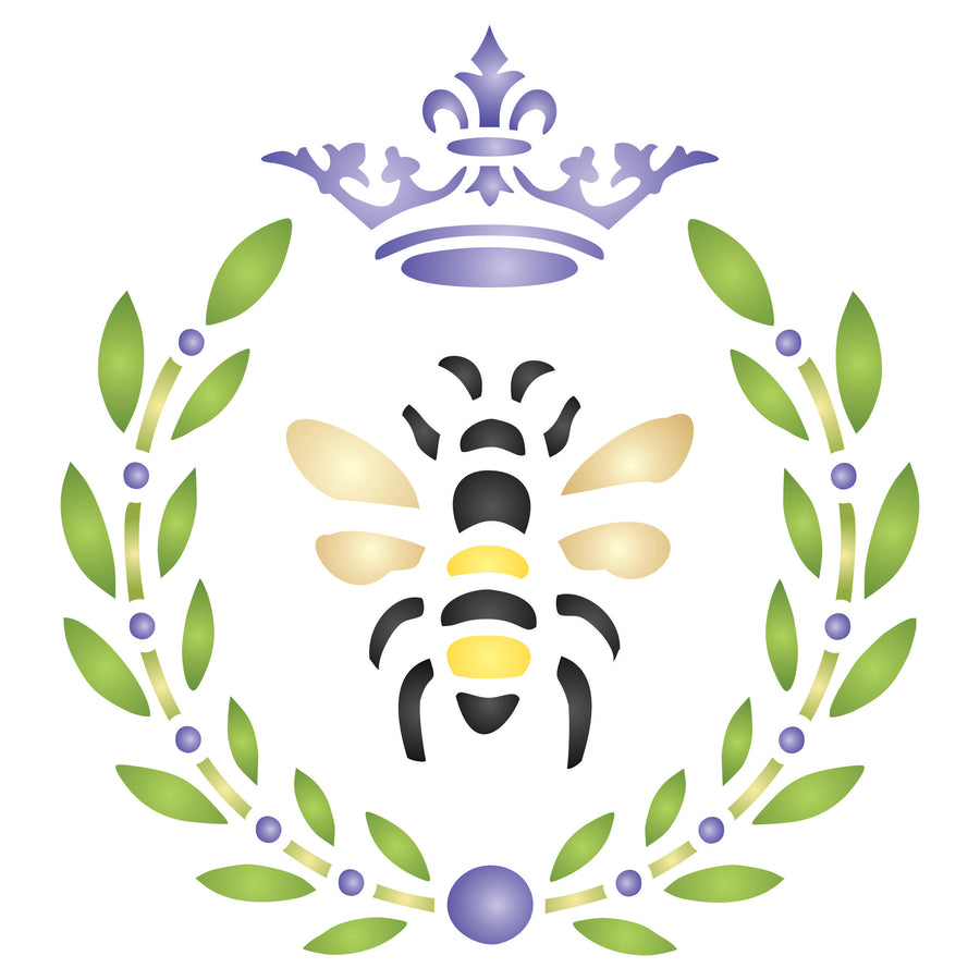 French Bee Stencil - Crown Laurel Wreath French Country Bee