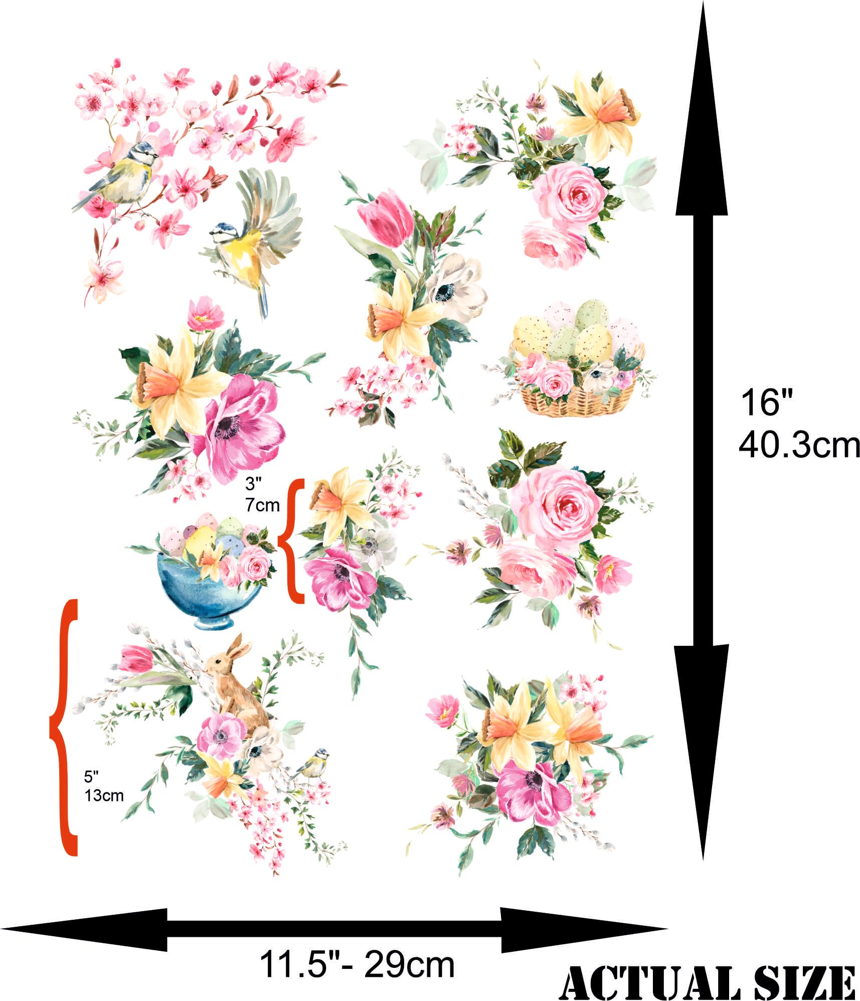 Easter Bouquet Rice Paper, 29.21 x 40.64 cm - 10 Unique Bouquet Images Printed on 36gsm Mulberry Paper Visible Fibres for Decoupage Furniture Renovation Crafts.