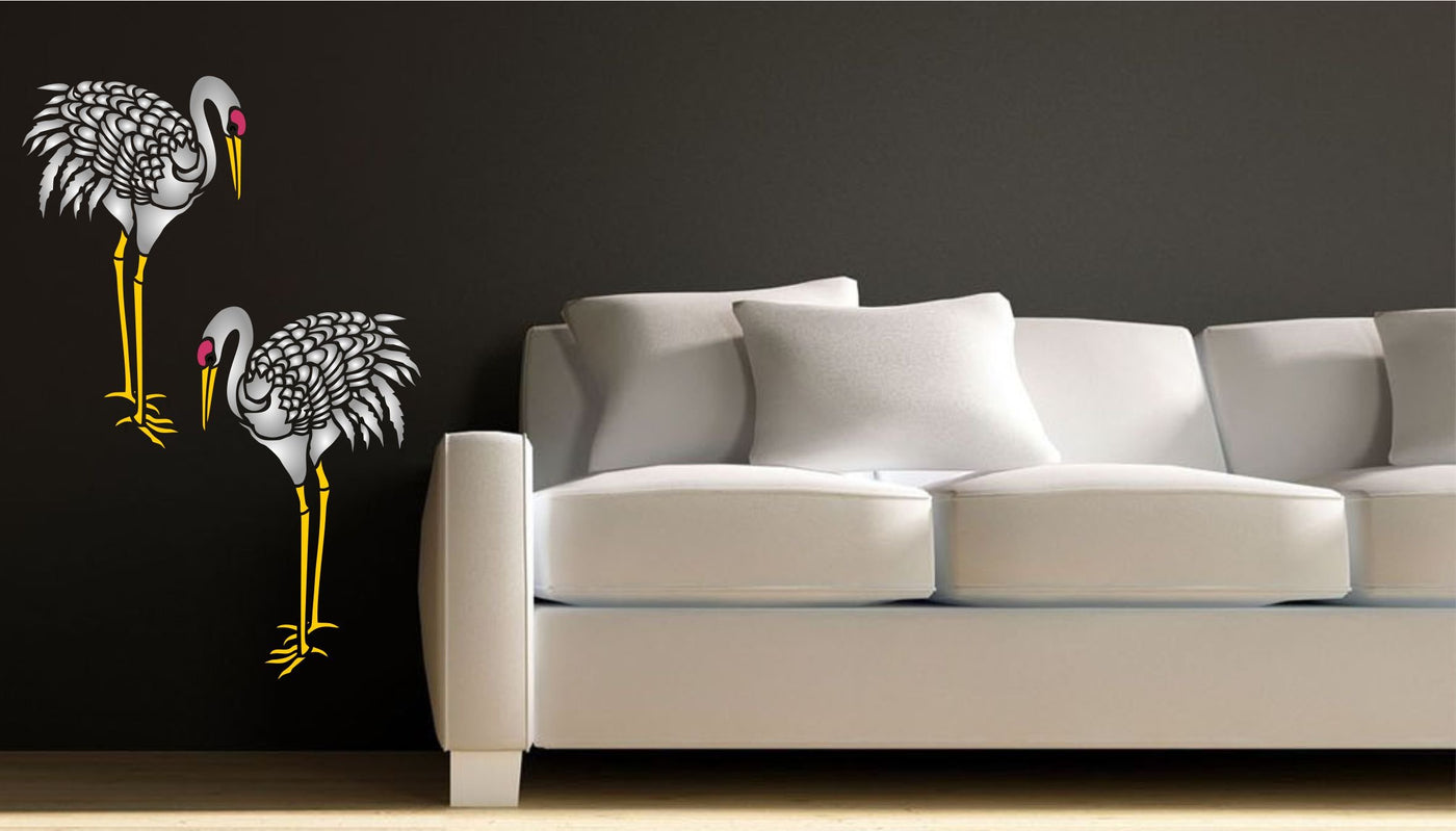 Heron Stencil - 11.5 x 19cm (S) - Reusable Japanese Oriental Crane Bird Wall Stencil Template