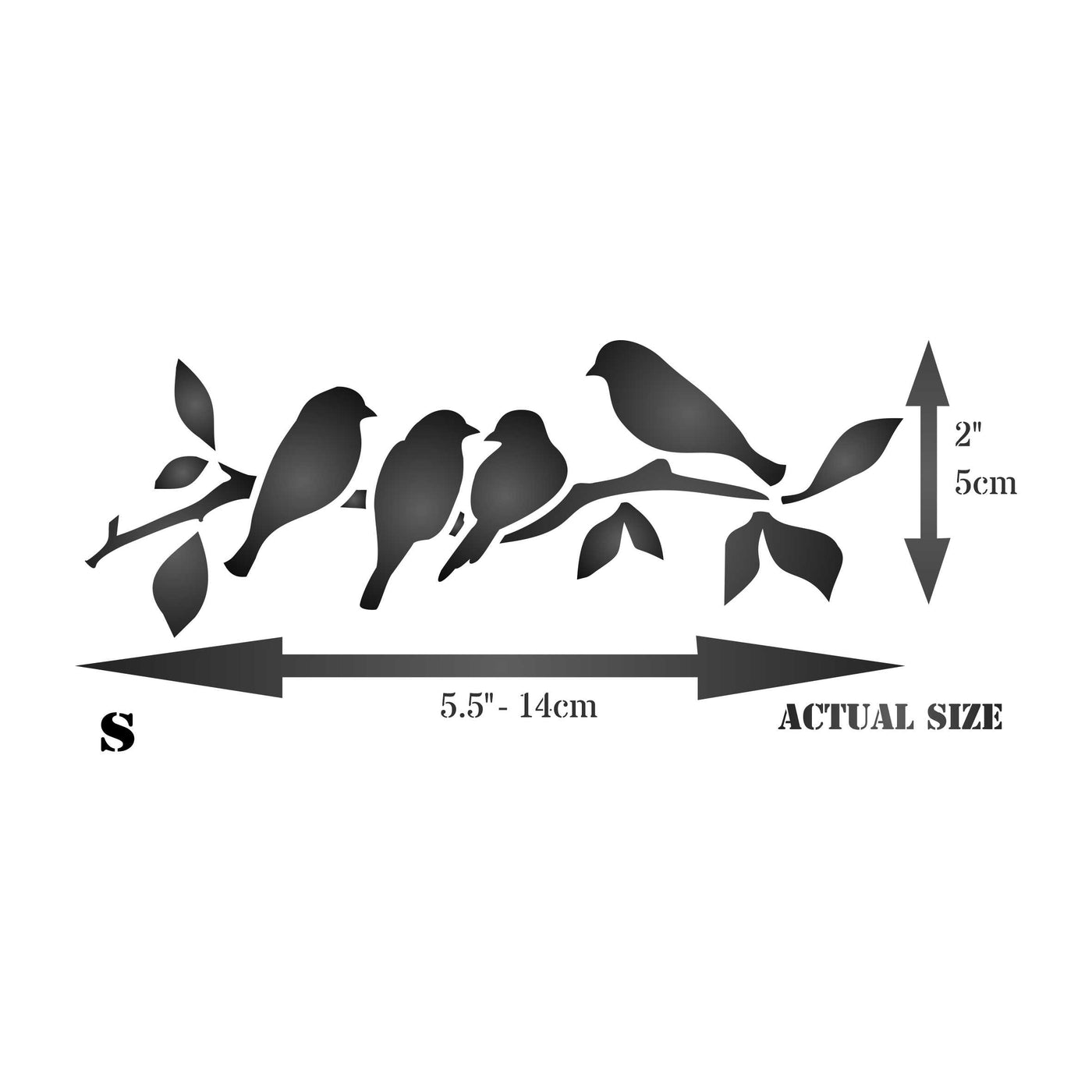 Roosting Birds Stencil - Bird Branch Silhouette Border