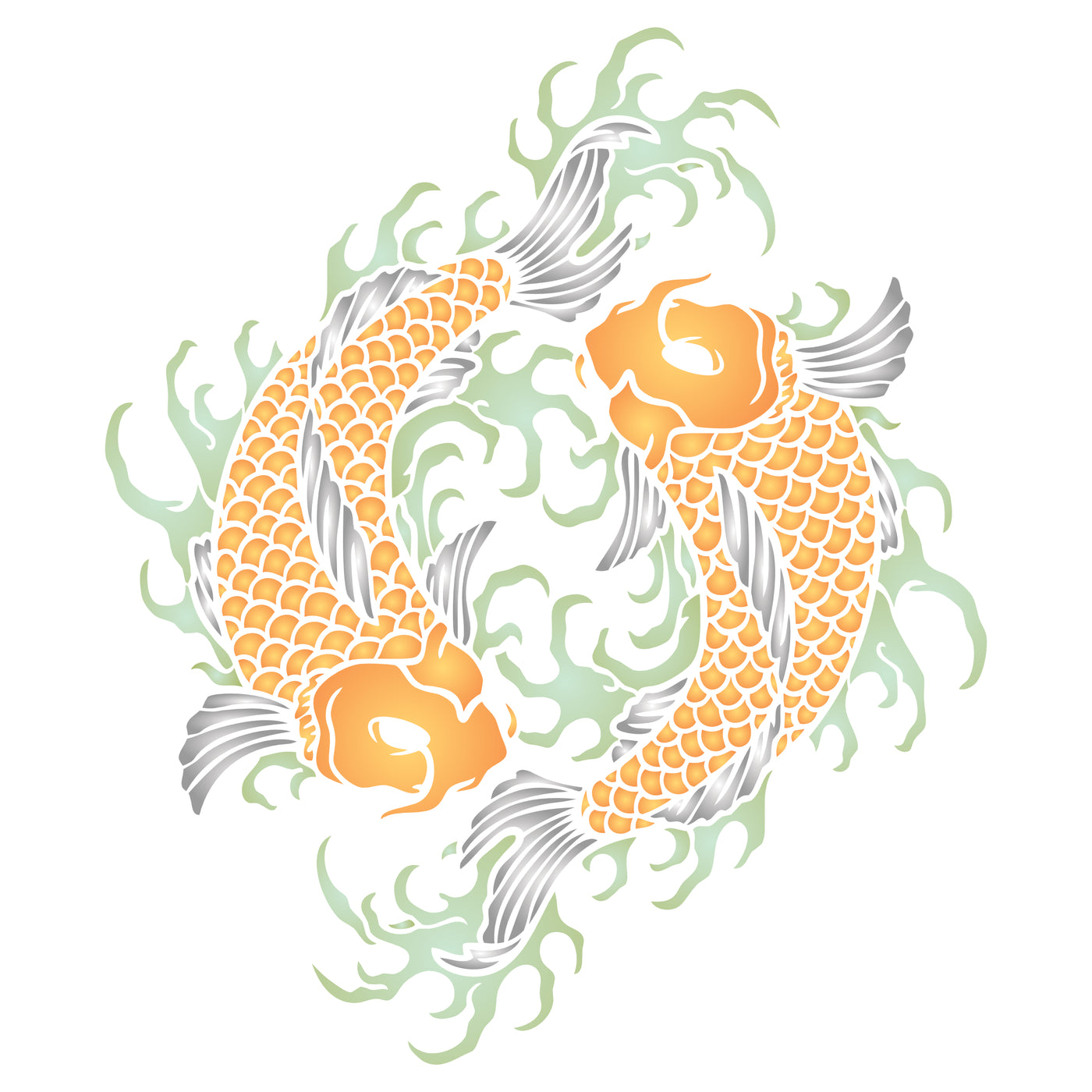 Japanese Koi Mandala Stencil - Koi Mandala Carp Harmony Yin Yang