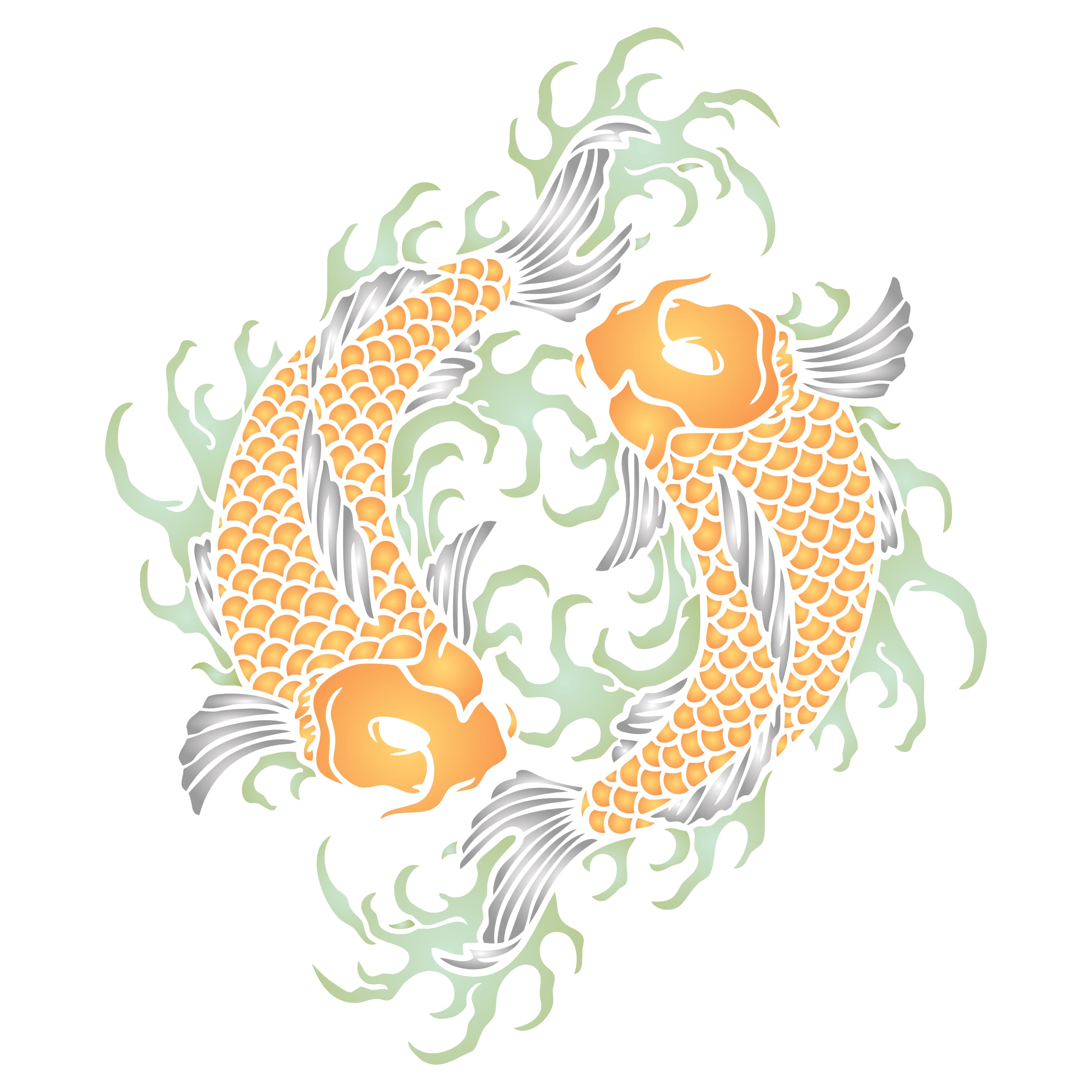 Japanese Koi Mandala Stencil - Koi Mandala Carp Harmony Yin Yang