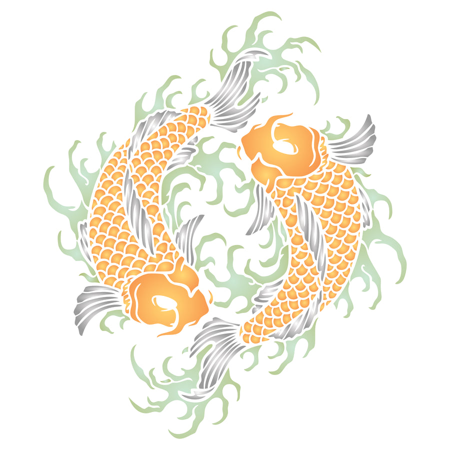 Japanese Koi Mandala Stencil - Koi Mandala Carp Harmony Yin Yang