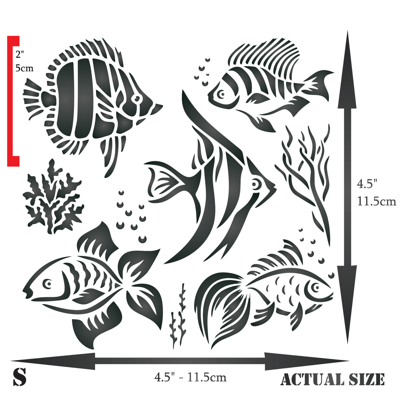 Fish Stencil - Sea Reef Fish Seaweed