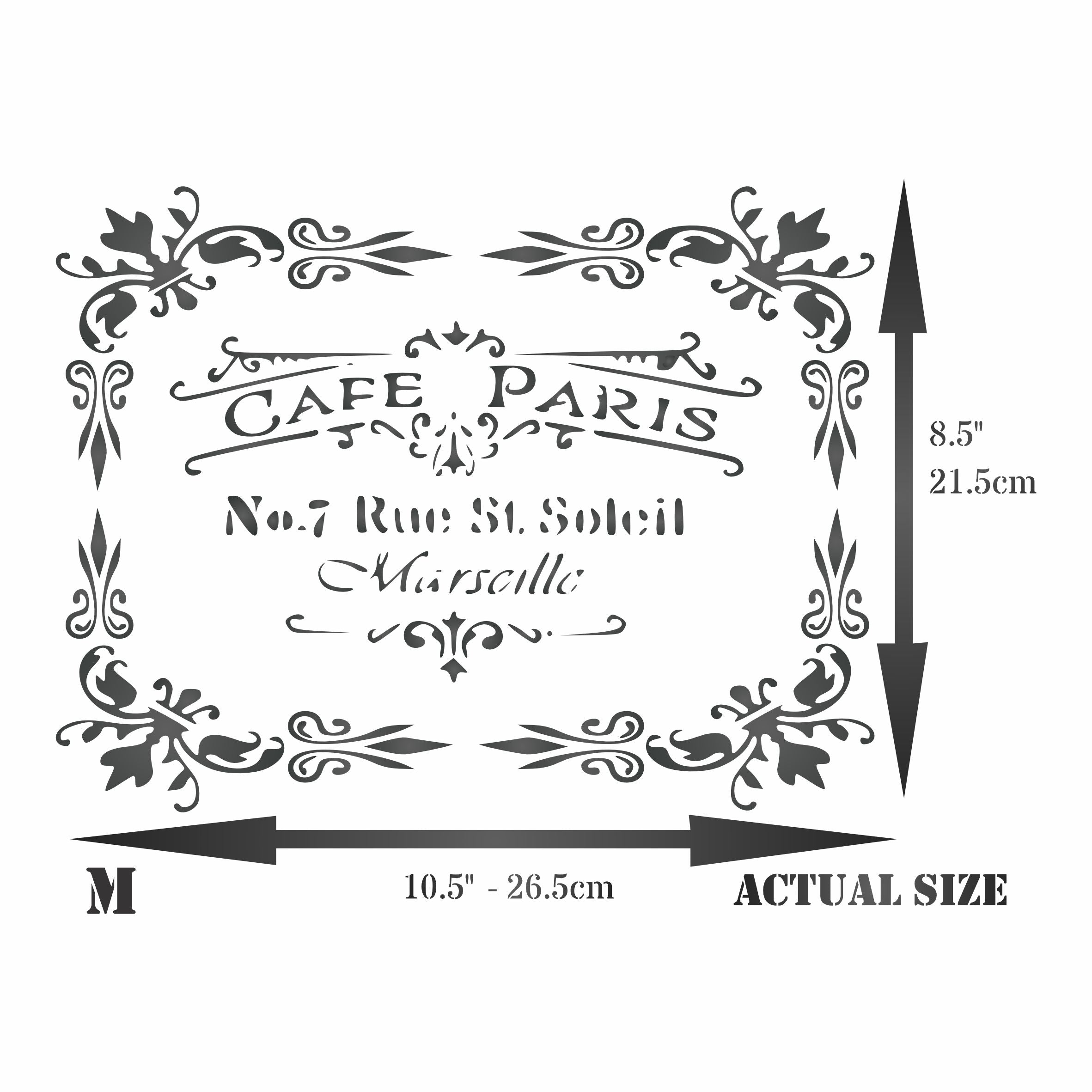 Cafe Paris Stencil, 10.5 x 8.5 inch - Vintage French Themed Sign Label