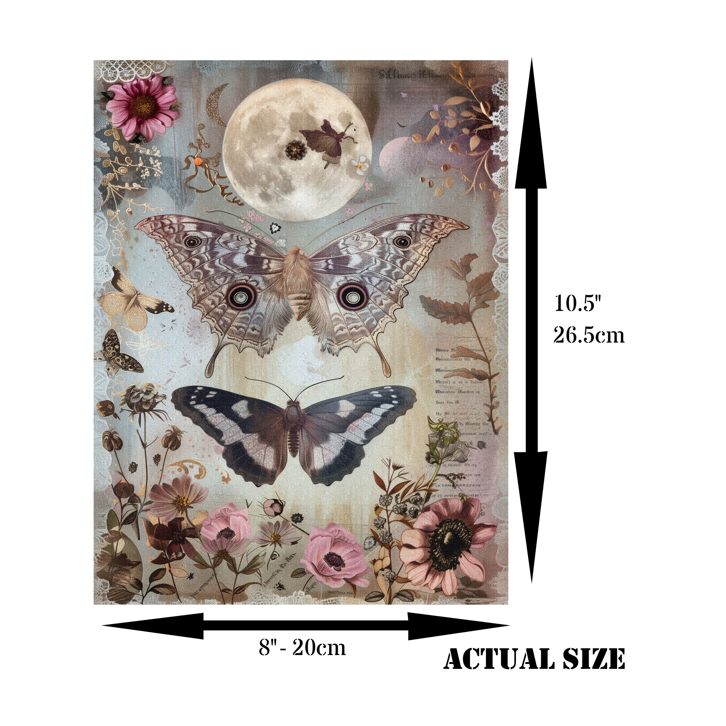 Moths Decoupage Rice Paper, 8 x 10.5 inch - for Scrapbooking Cards Crafts