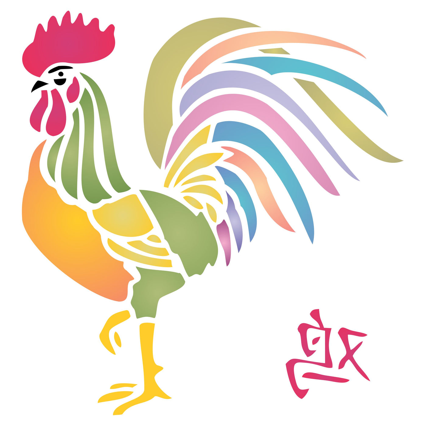 Rooster Stencil, 8 x 8.5 inch - Chinese Year of The Rooster Chicken Bird Farm Animal