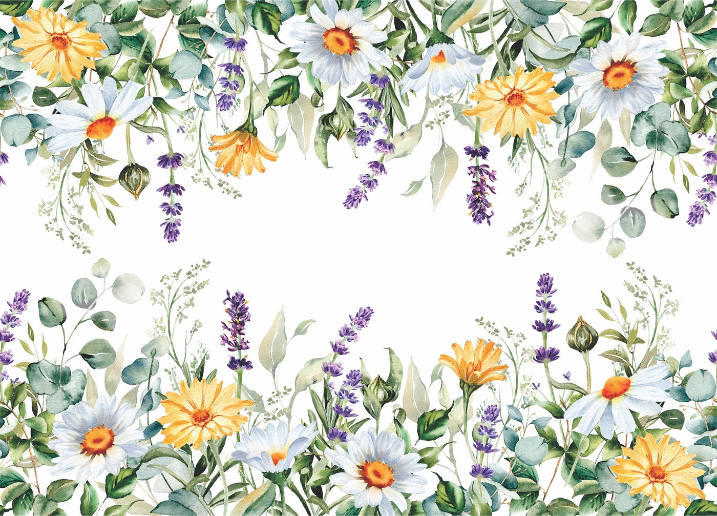 Wildflowers Border Rice Paper- 17 Sheets Printed Mulberry Paper Border 36gsm