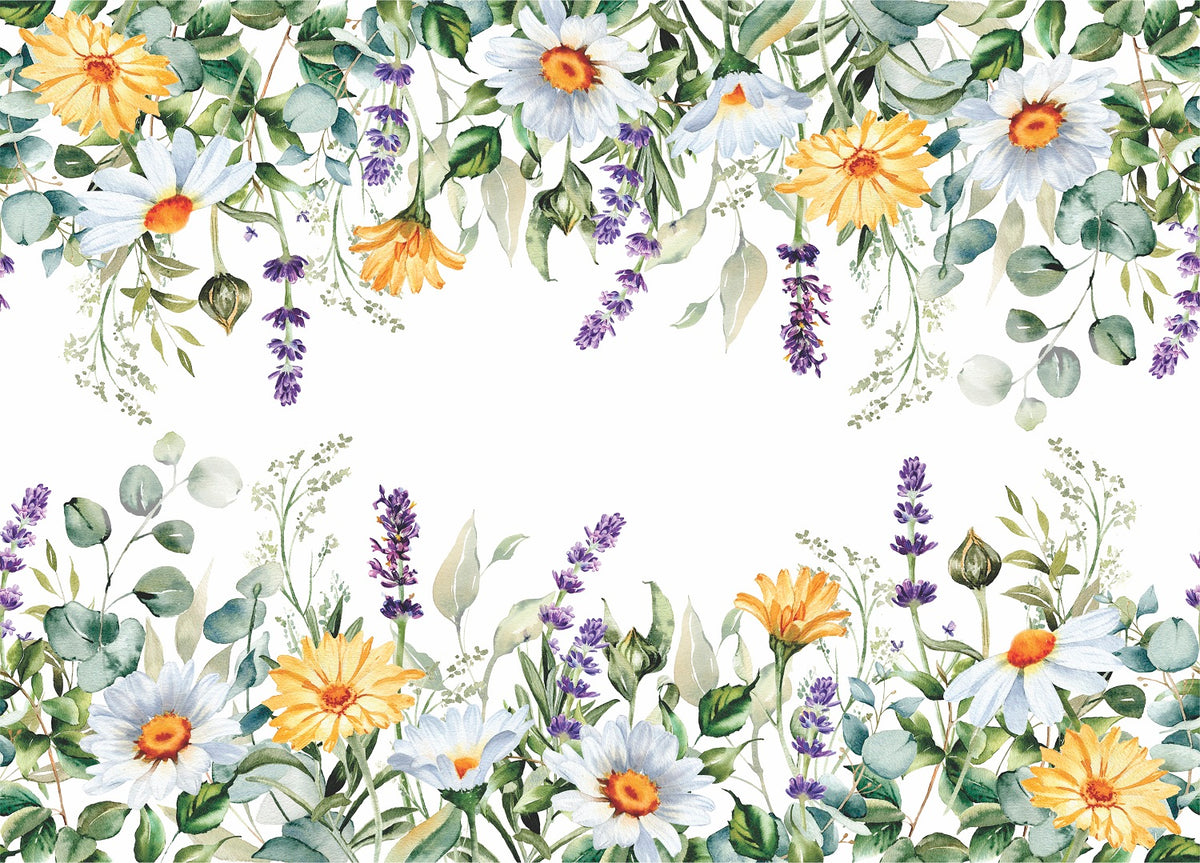 Wildflowers Border Rice Paper- 17 Sheets Printed Mulberry Paper Border 36gsm