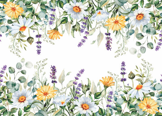 Wildflowers Border Rice Paper- 17 Sheets Printed Mulberry Paper Border 36gsm