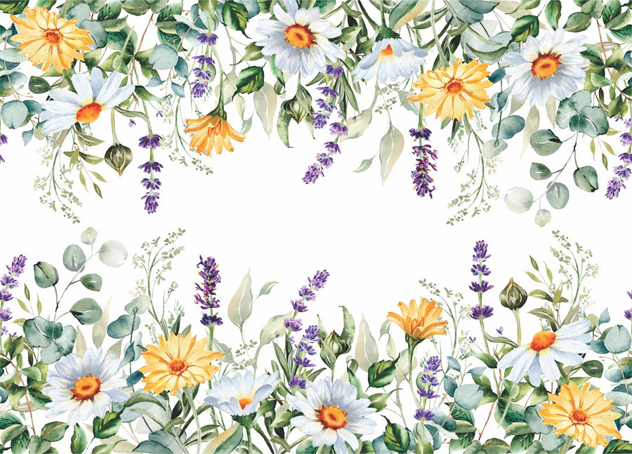 Wildflowers Border Rice Paper- 17 Sheets Printed Mulberry Paper Border 36gsm