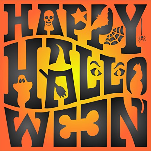 Happy Halloween Sign Stencil, 16.51 x 16.51 cm (M) - Posters Labels Words Quotes Stencils for Painting Template