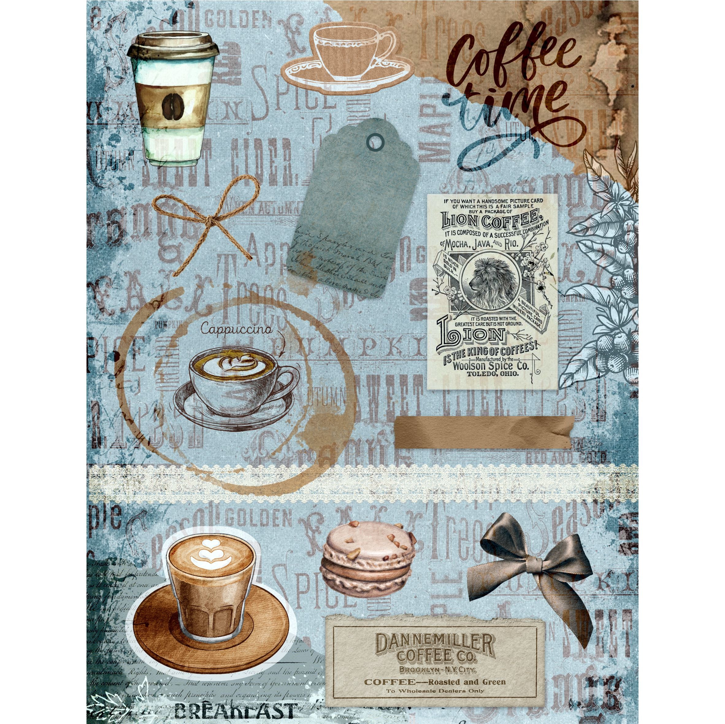 Coffee Decoupage Rice Paper, 8 x 10.5 inch - for Decoupage Scrapbooking Craft