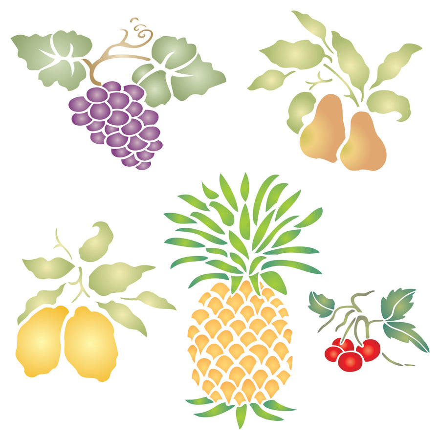 Fruit Stencil - Pear Grape Cherry Pineapple Lemon Fruit