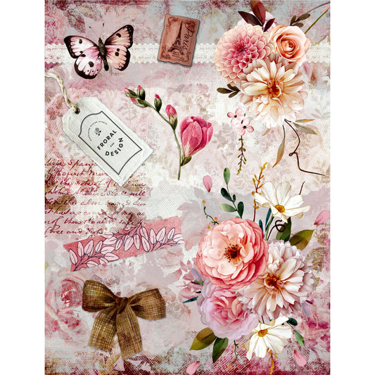 Flowers Decoupage Rice Paper, 20.32 x 26.67 cm - for Decoupage Scrapbooking Craft