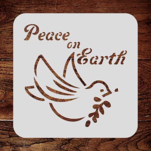 Peace on Earth Stencil, 3.25 x 3.25 inch (S) - Christmas Dove Olive Branch