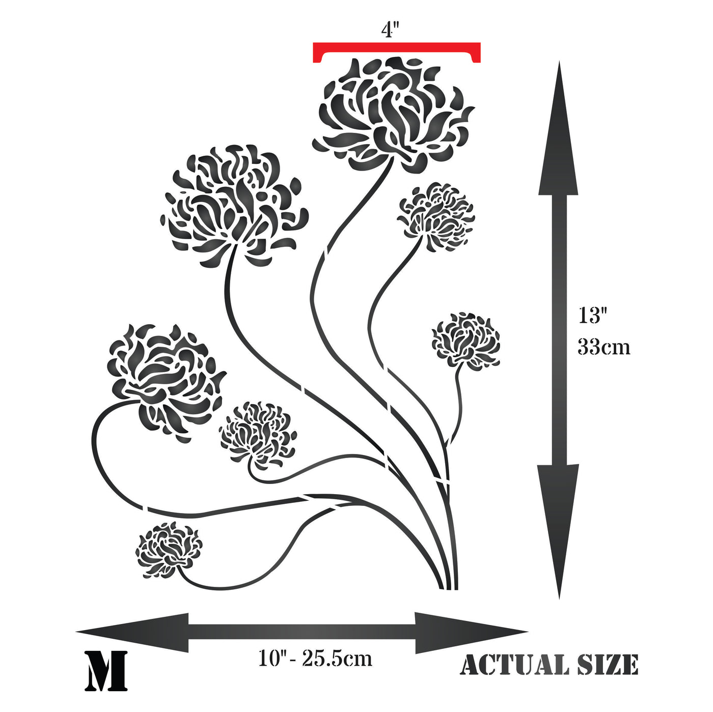 Oriental Mums Stencil - Asian Chrysanthemum Chinese Japanese Flora Flower