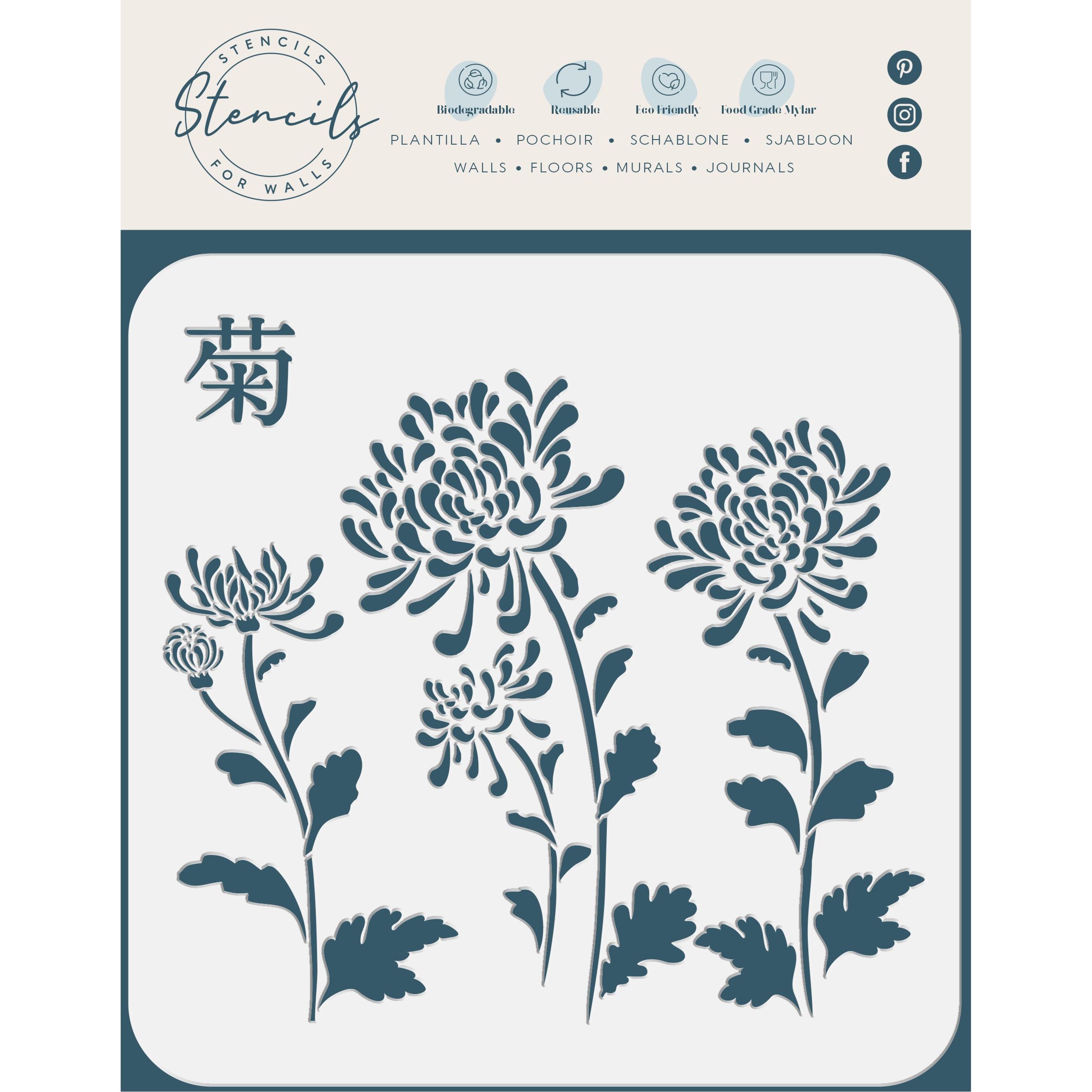 Chinese Mums Stencil - Traditional Chinese Character Chrysanthemum