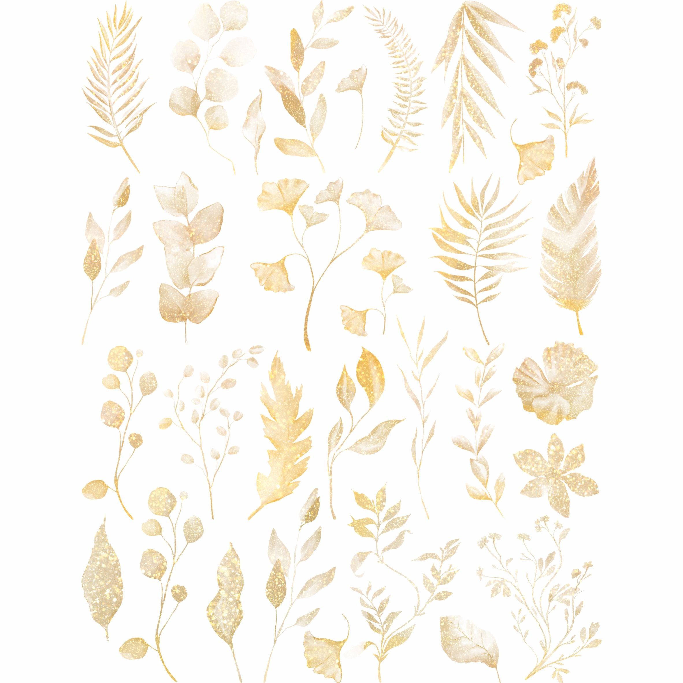 Gold & Silver Leaf Rice Paper- 6 Unique Leaves Mulberry Paper Overlay 30gsm