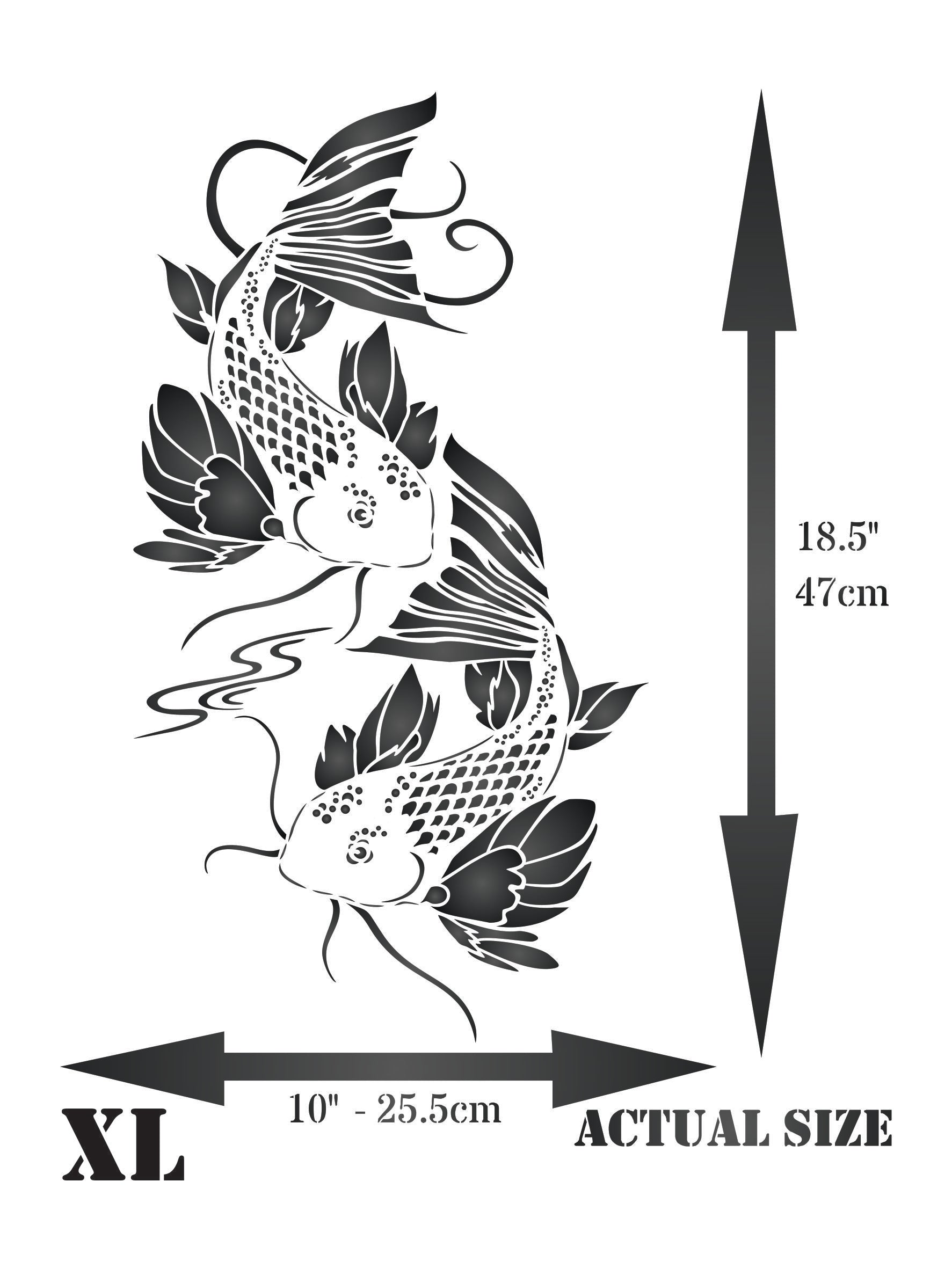 Koi Fish Stencil - Asian Oriental Carp Fish Animal Pond Water