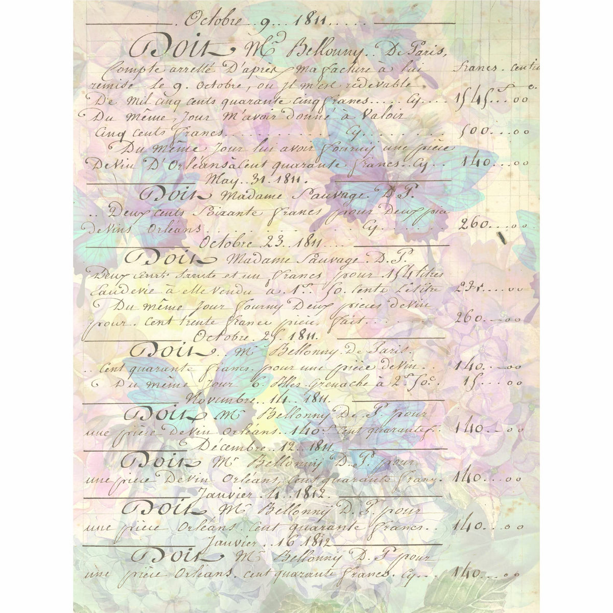 Aqua Butterfly Mulberry Rice Paper, 20.5 x 26.5cm - 6 x Different Printed Mulberry Paper Images 30gsm Visible Fibres for Decoupage Crafts Mixed Media Collage Art