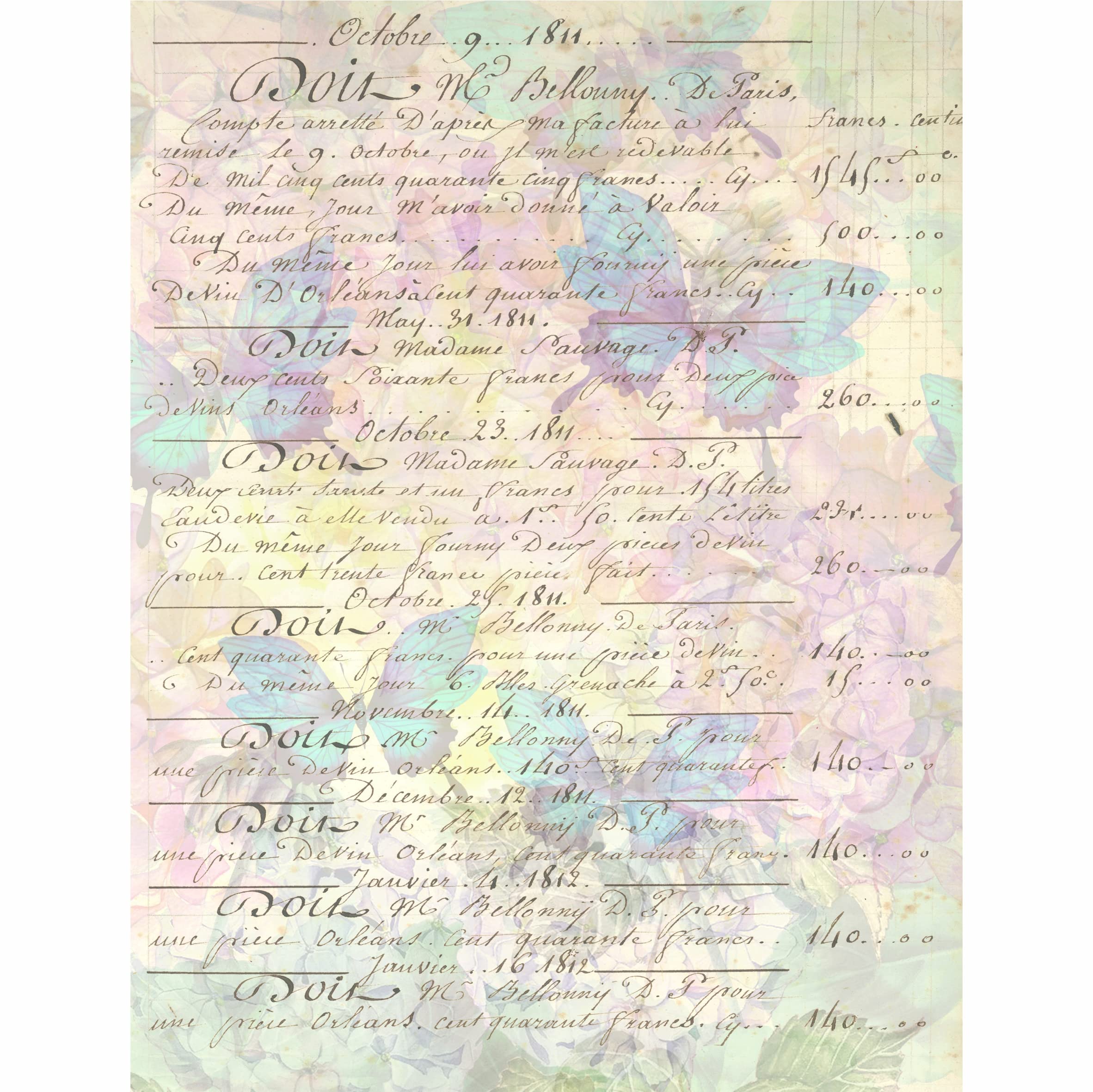 Aqua Butterfly Mulberry Rice Paper, 20.5 x 26.5cm - 6 x Different Printed Mulberry Paper Images 30gsm Visible Fibres for Decoupage Crafts Mixed Media Collage Art