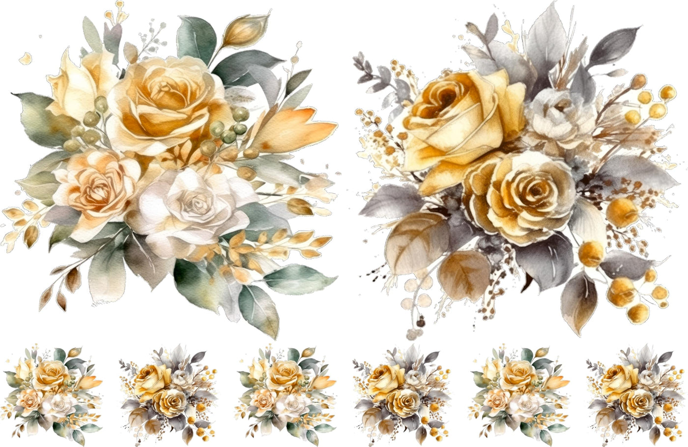 Bouquet Rice Papers - 4 Pages | 32 Pieces | 8 Unique Designs | Versatile Decoupage Designs for Art Projects & Crafting by CRAFT KREATIVELY (Gold)