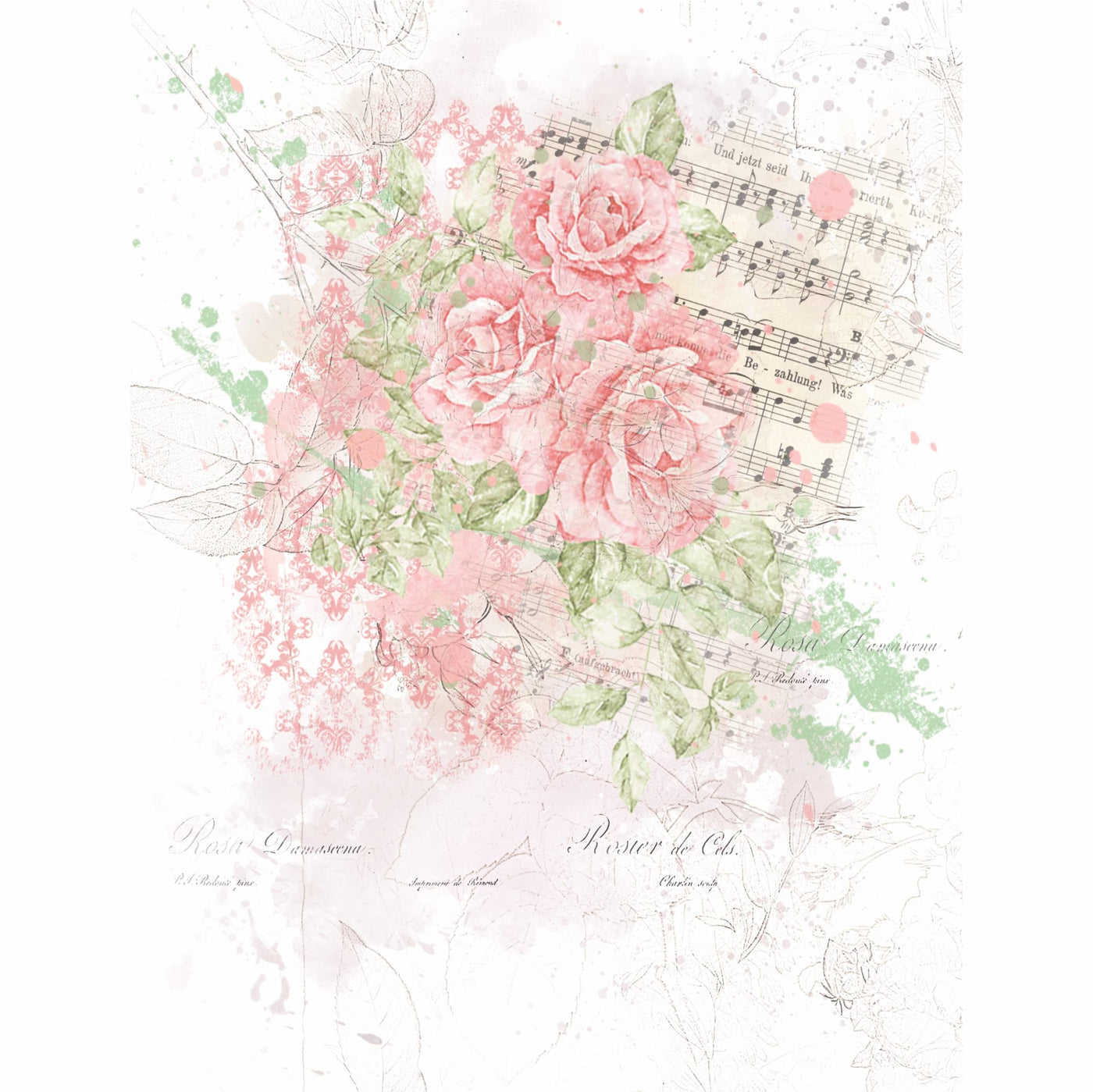 Distressed Floral Overlay Rice Paper, 20.32 x 26.67 cm - 6 x Different Printed Mulberry Paper Images 30gsm Visible Fibres for Decoupage Crafts Mixed Media Collage Art