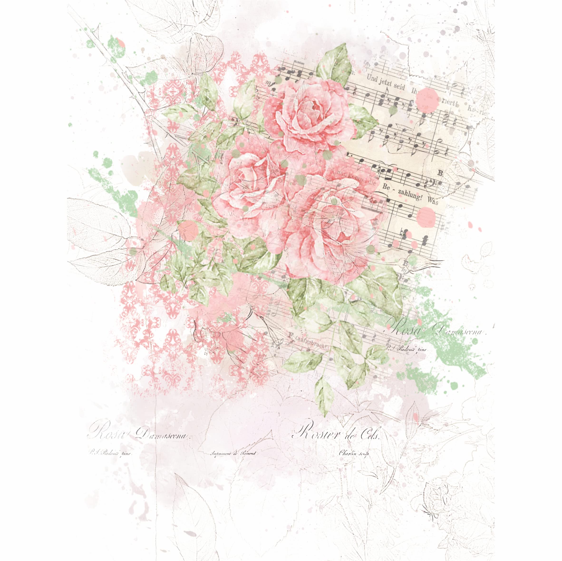 Distressed Floral Overlay Rice Paper, 20.32 x 26.67 cm - 6 x Different Printed Mulberry Paper Images 30gsm Visible Fibres for Decoupage Crafts Mixed Media Collage Art