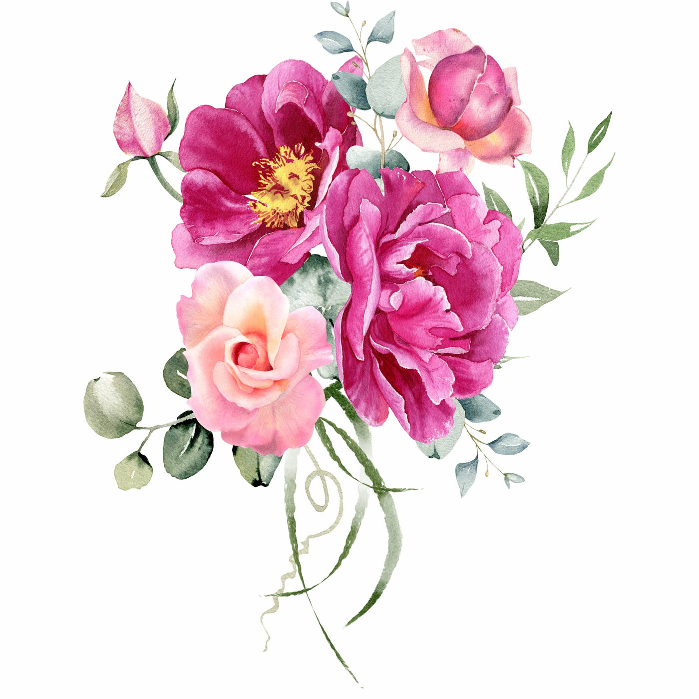Cerise Wedding Bouquet Rice Paper, 20.32 x 26.67 cm - 6x 1 Bouquet Design Printed in 2 Different Sizes on 30gsm Mulberry Paper Visible Fibres for Decoupage Crafts Mixed Media Collage Art