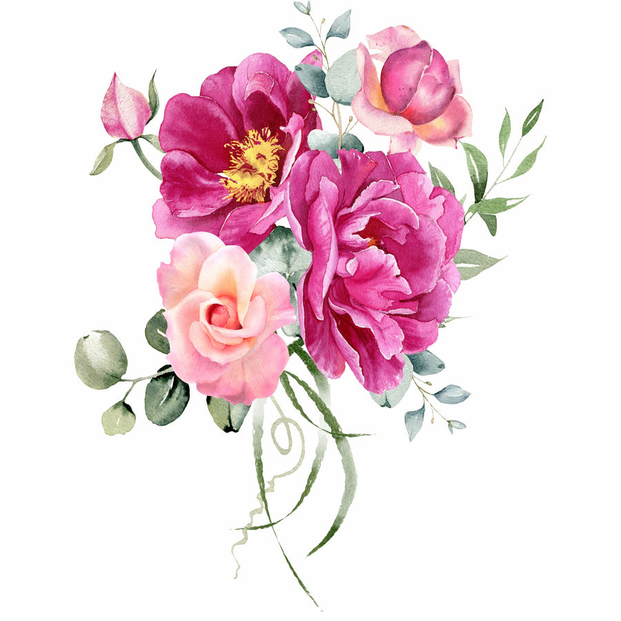 Cerise Wedding Bouquet Rice Paper, 20.32 x 26.67 cm - 6x 1 Bouquet Design Printed in 2 Different Sizes on 30gsm Mulberry Paper Visible Fibres for Decoupage Crafts Mixed Media Collage Art