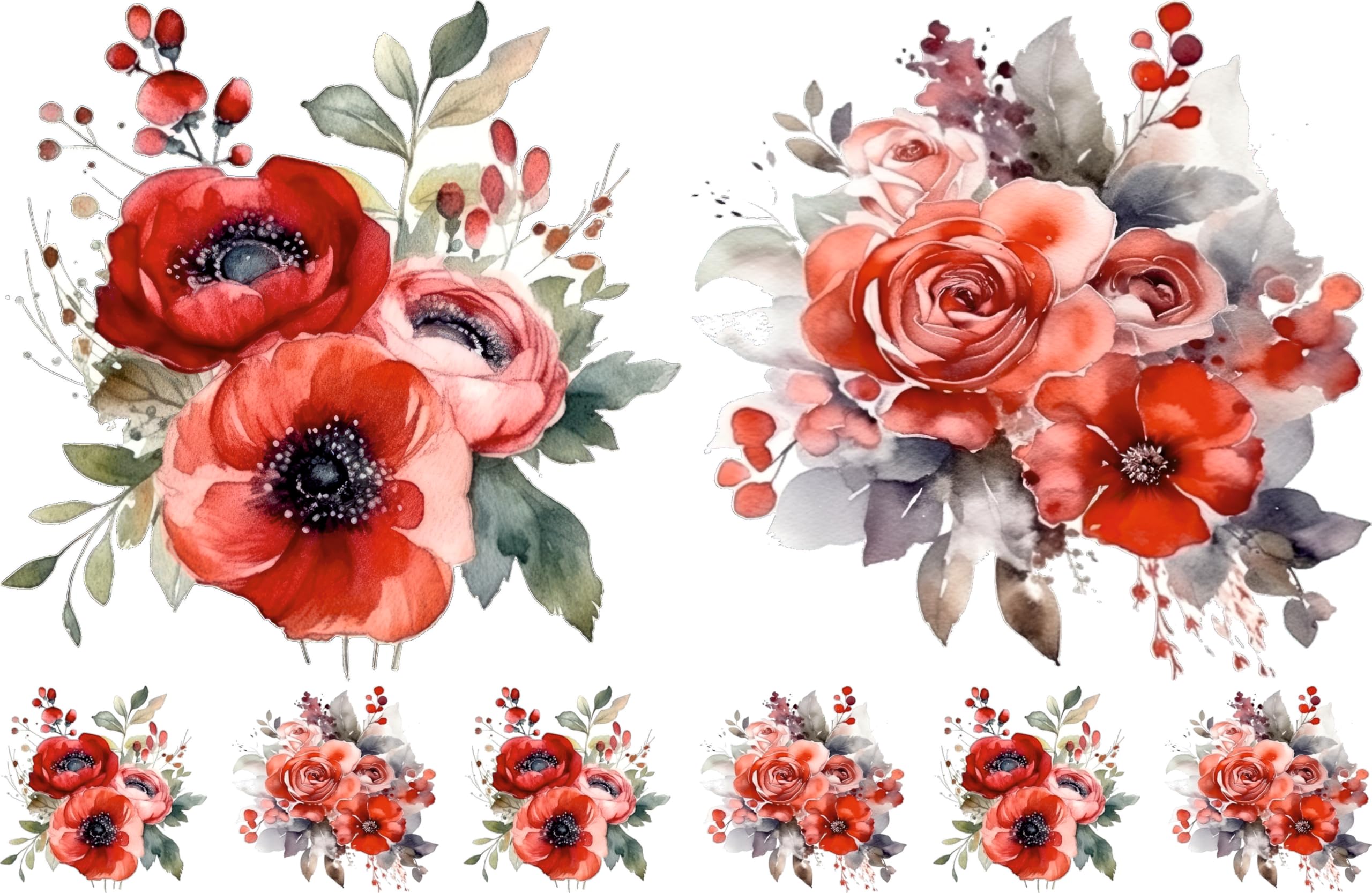 Bouquet Rice Papers - 4 Pages | 32 Pieces | 8 Unique Designs | Versatile Decoupage Designs for Art Projects & Crafting by CRAFT KREATIVELY (Red)