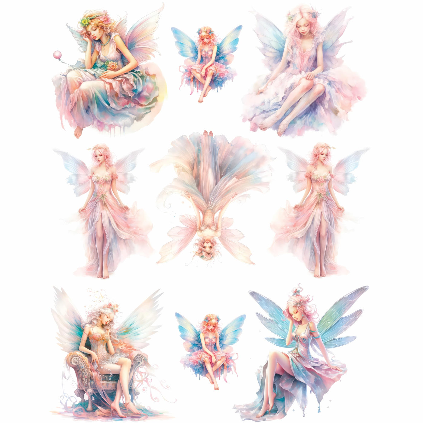 Fairy Theme Mulberry Rice Paper, 20.32 x 26.67 cm - 6 Unique Printed Mulberry Paper Pages 30gsm Visible Fibres for Decoupage Crafts Mixed Media Collage Art