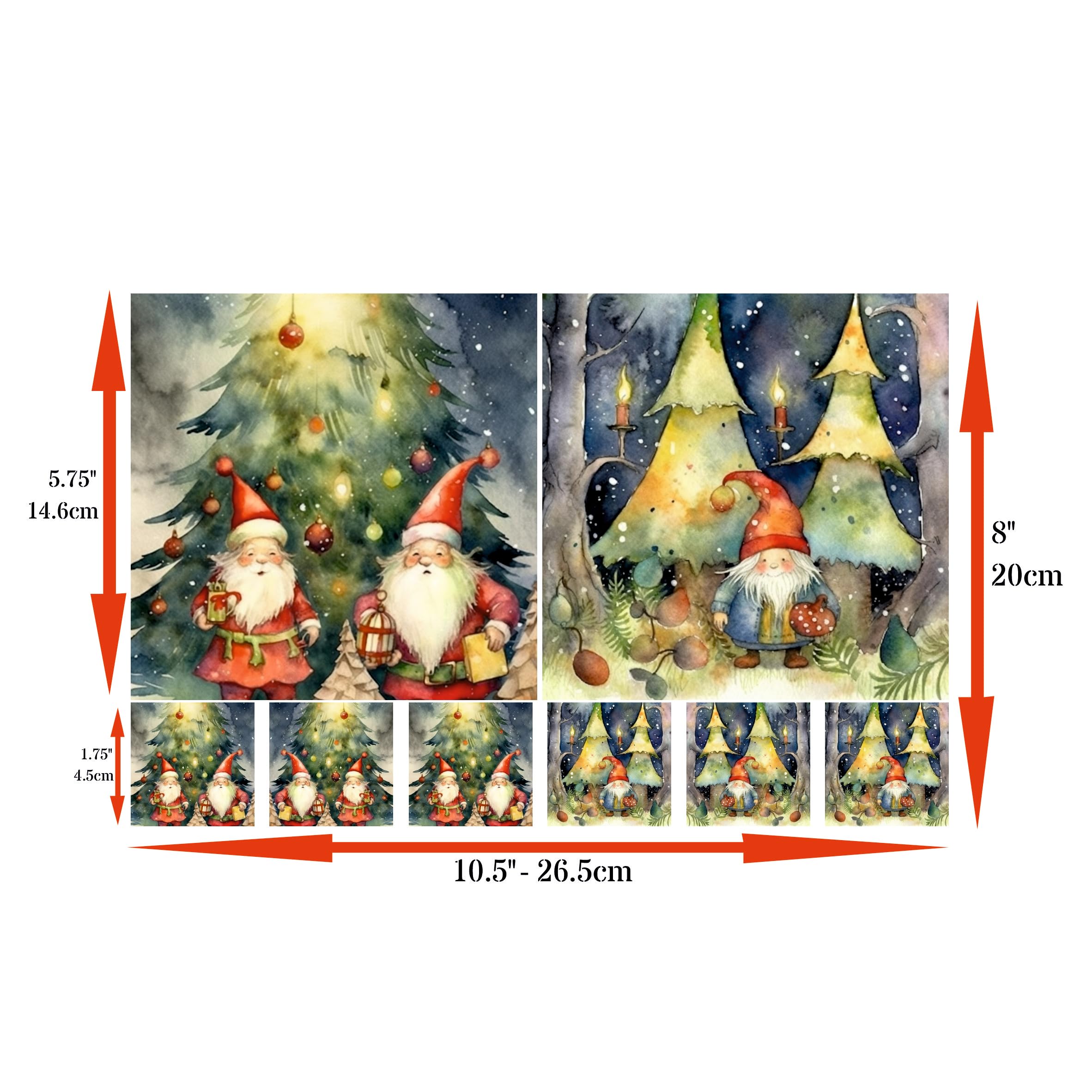 Christmas Gnomes Decoupage Rice Papers, 21 x 29cm - 4 Sheets | 32 Pieces | 8 Unique Designs | Versatile Designs for Art Projects & Crafting by CRAFT KREATIVELY