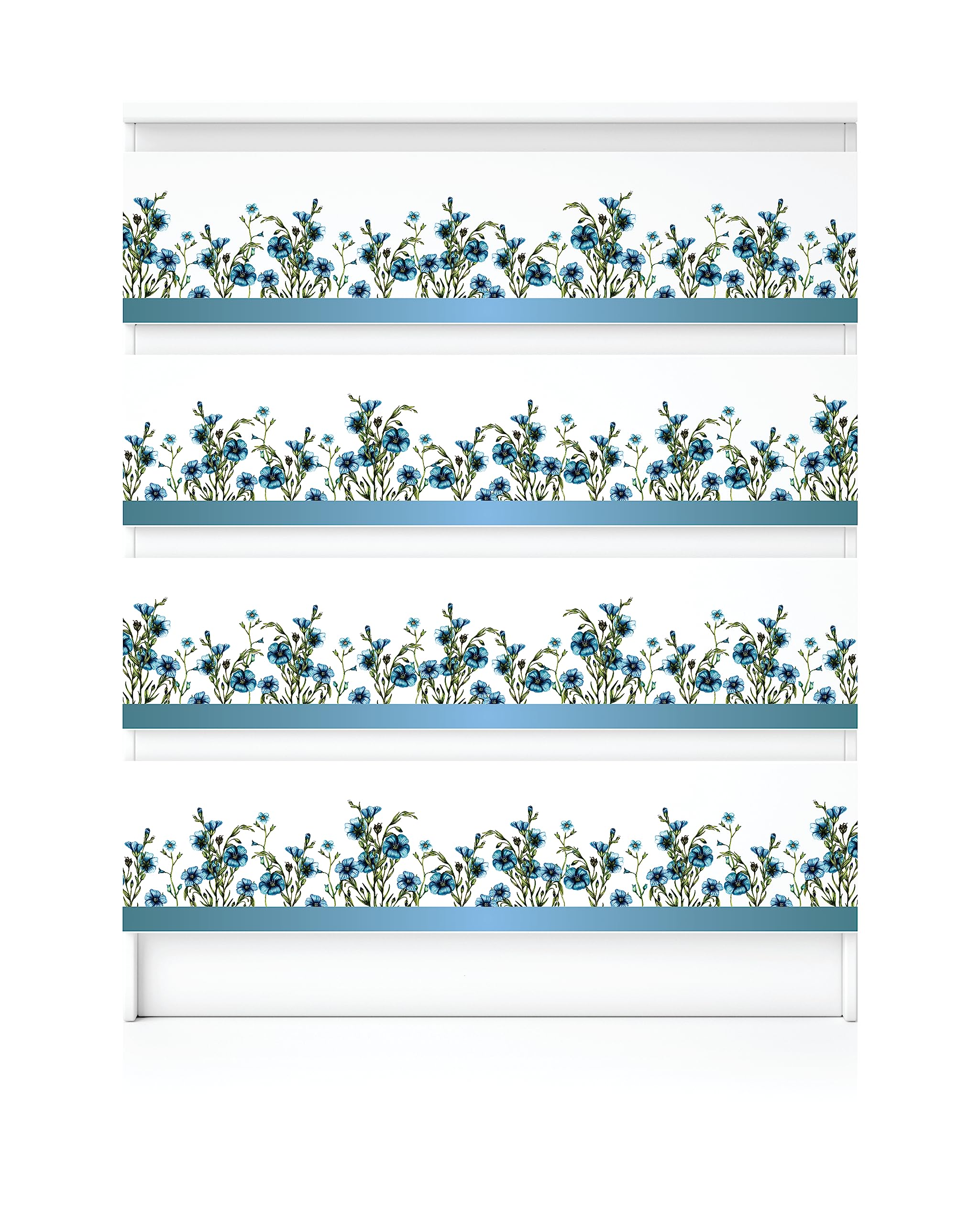 Blue Flower Border Rice Paper, 29.21 x 40.64 cm - 3 sheets Printed Mulberry Paper Border Images 36gsm Visible Fibres for Decoupage Furniture Renovation Crafts