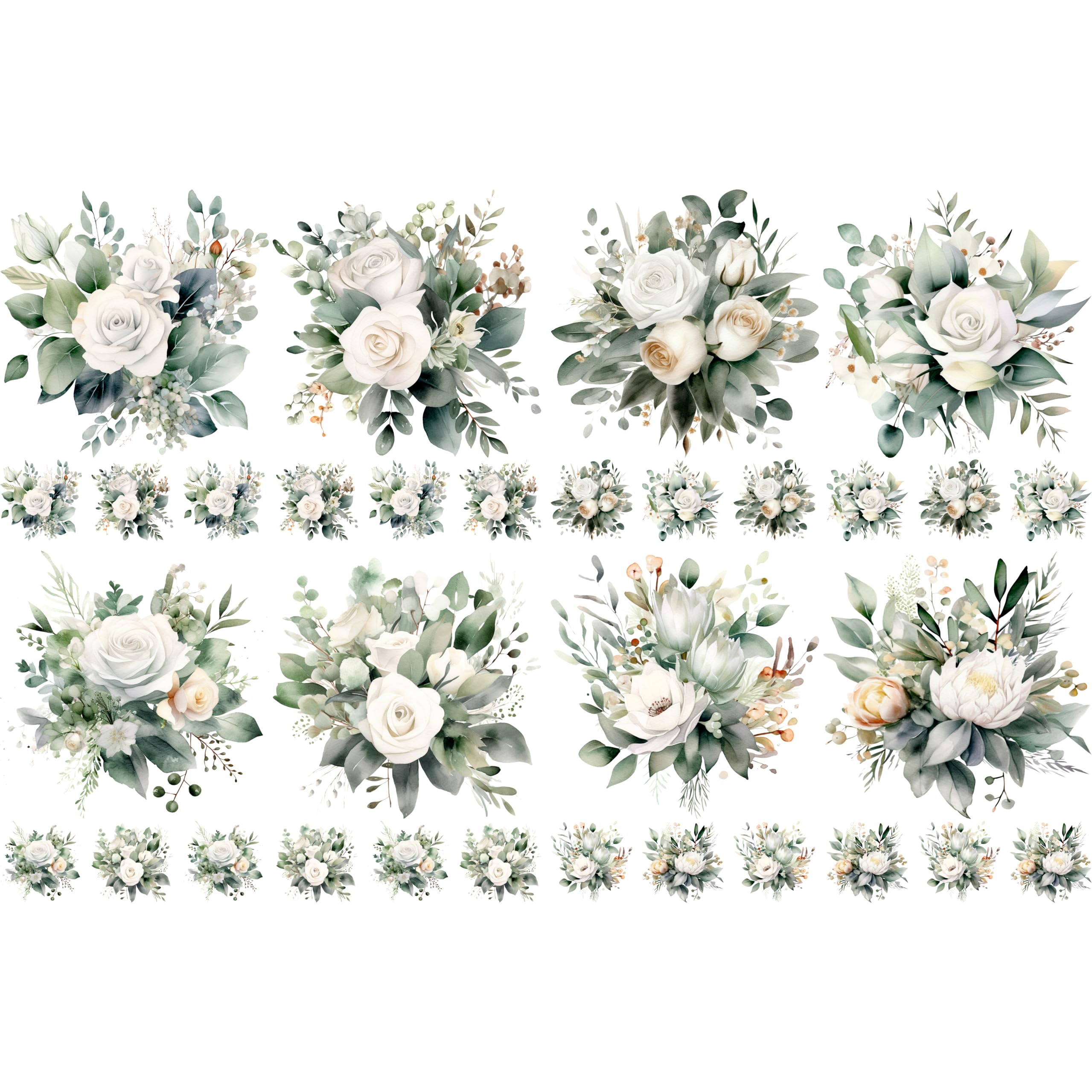 Bouquet Rice Papers - 4 Pages | 32 Pieces | 8 Unique Designs | Versatile Decoupage Designs for Art Projects & Crafting by CRAFT KREATIVELY (White)
