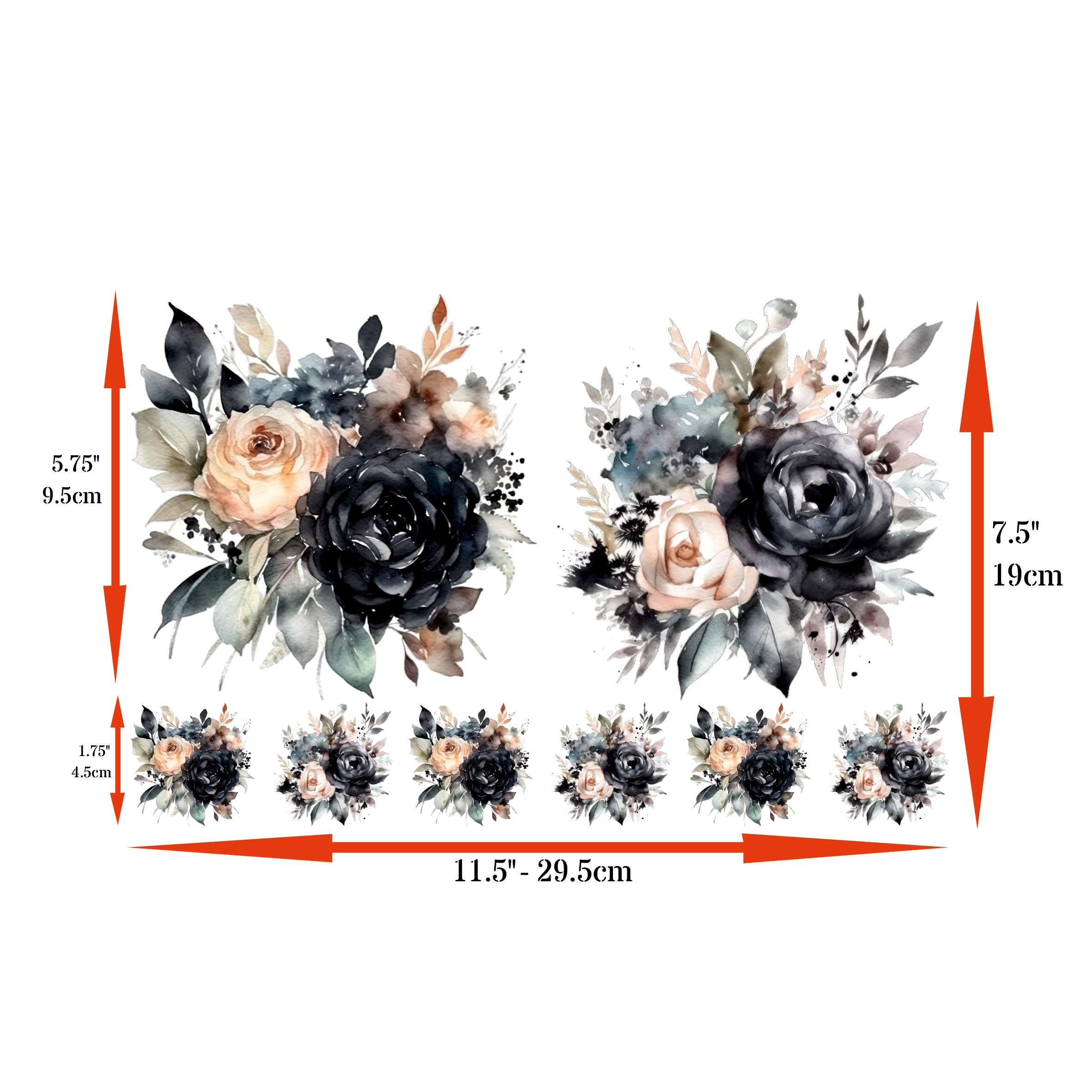 Black Bouquet Rice Papers, 8 x 11.5 inch (A4) - 4 Pages | 32 Pieces | 8 Unique Designs | Versatile Decoupage Designs for Art Projects & Crafting by CRAFT KREATIVELY