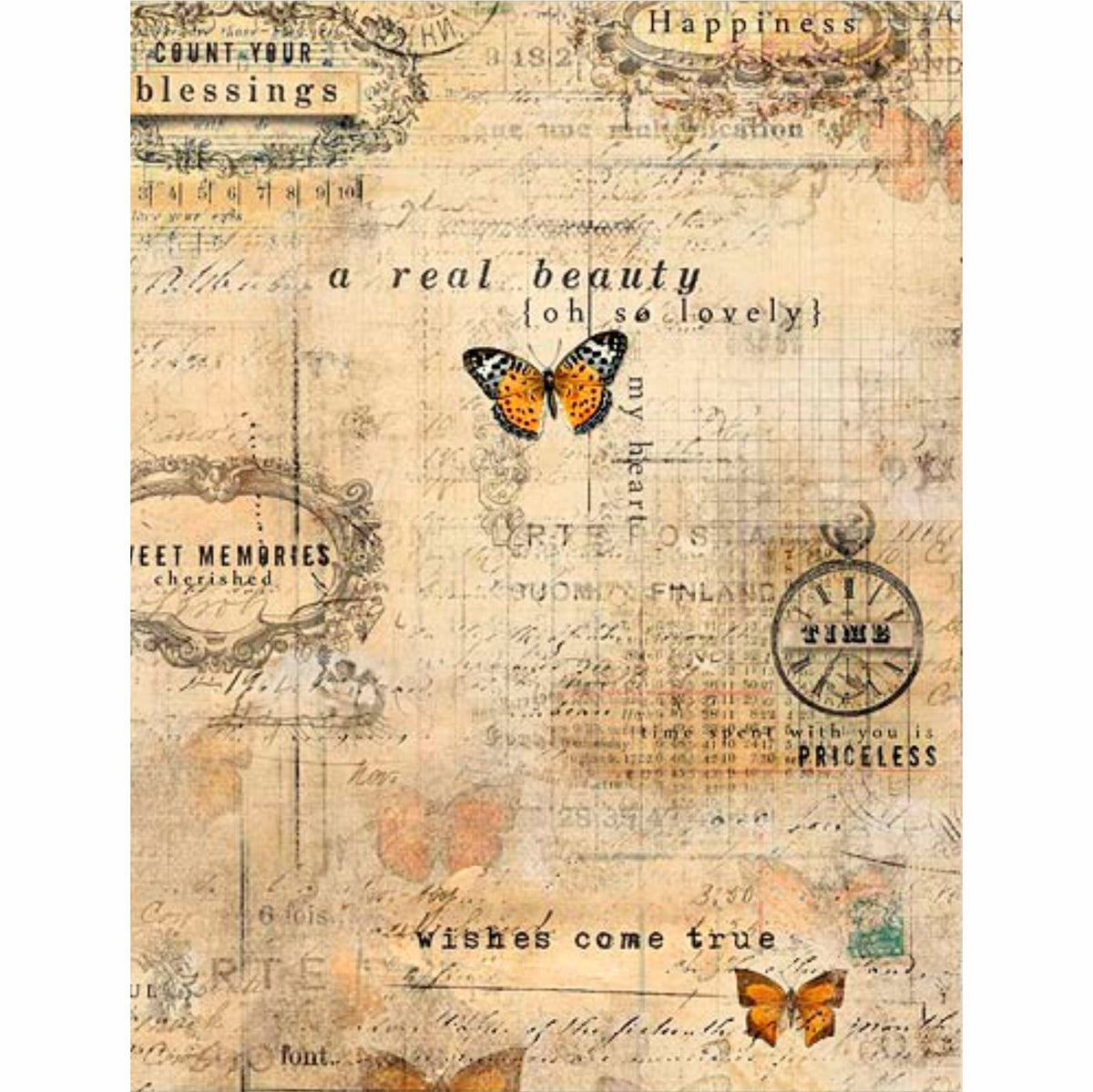 Mixed Overlay Rice Paper, 20.32 x 26.67 cm - 6 x Different Printed Mulberry Paper Images 30gsm Visible Fibres for Decoupage Crafts Mixed Media Collage Art
