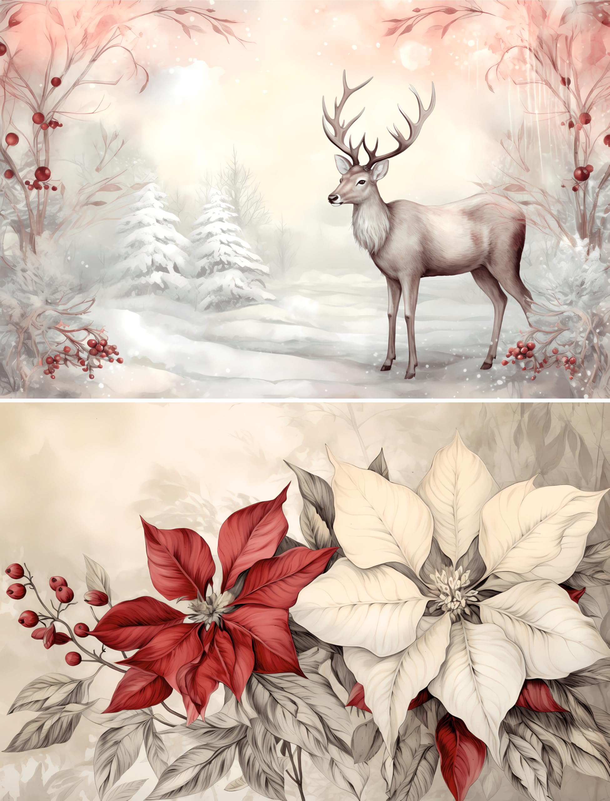 Christmas Pastel Decoupage Rice Papers, 21 x 26.5cm - 6 Sheets | 6 Unique Designs | Versatile Christmas Designs for Art Projects & Crafting by CRAFT KREATIVELY