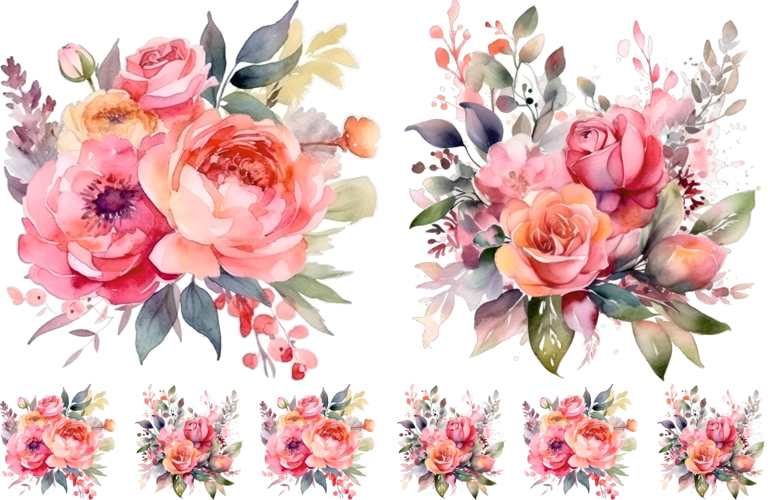 Bouquet Rice Papers - 4 Pages | 32 Pieces | 8 Unique Designs | Versatile Decoupage Designs for Art Projects & Crafting by CRAFT KREATIVELY (Pink)