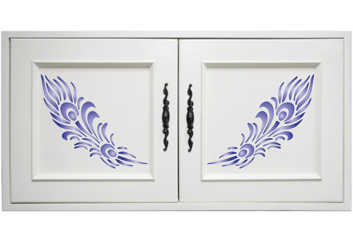Peacock Feather Stencil - Reusable Bird Feathers Plumage Plume Wall Stencil Template .